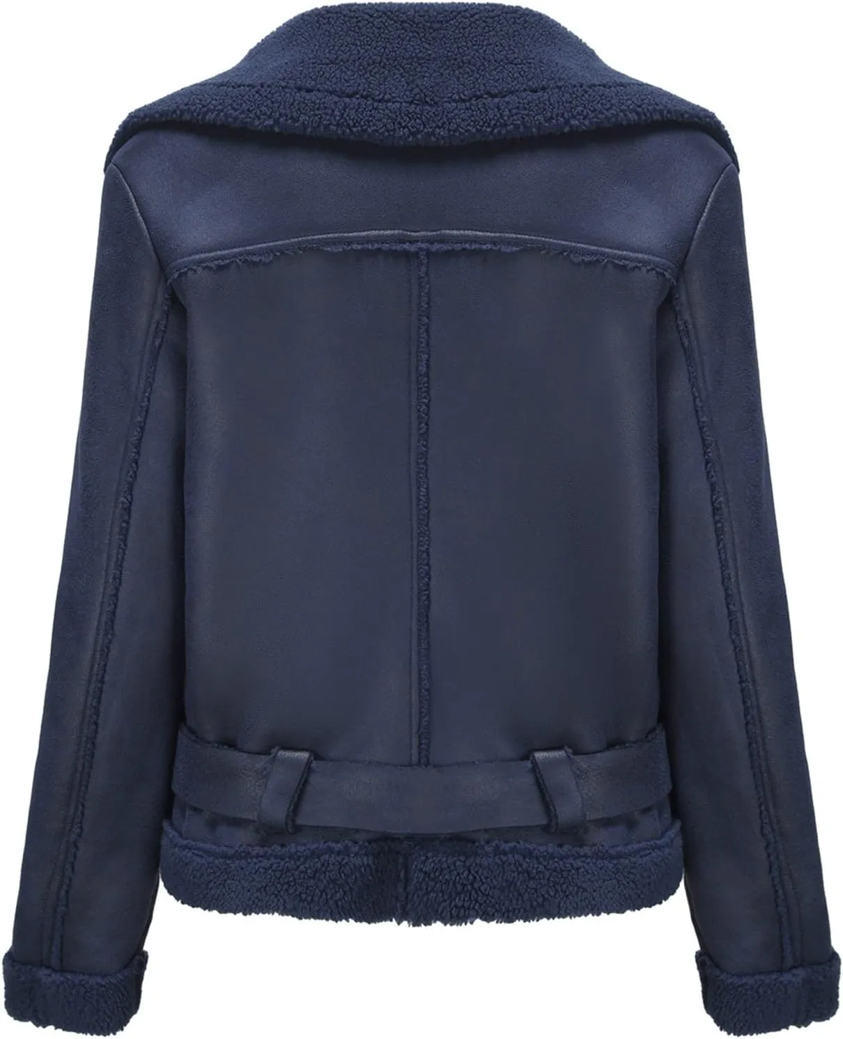 Faux Suede Leather Jacket for Women Warm Lambswool Fleece Zip Up Lapel Collar Jackets Fashion Pockets Moto Biker Coat