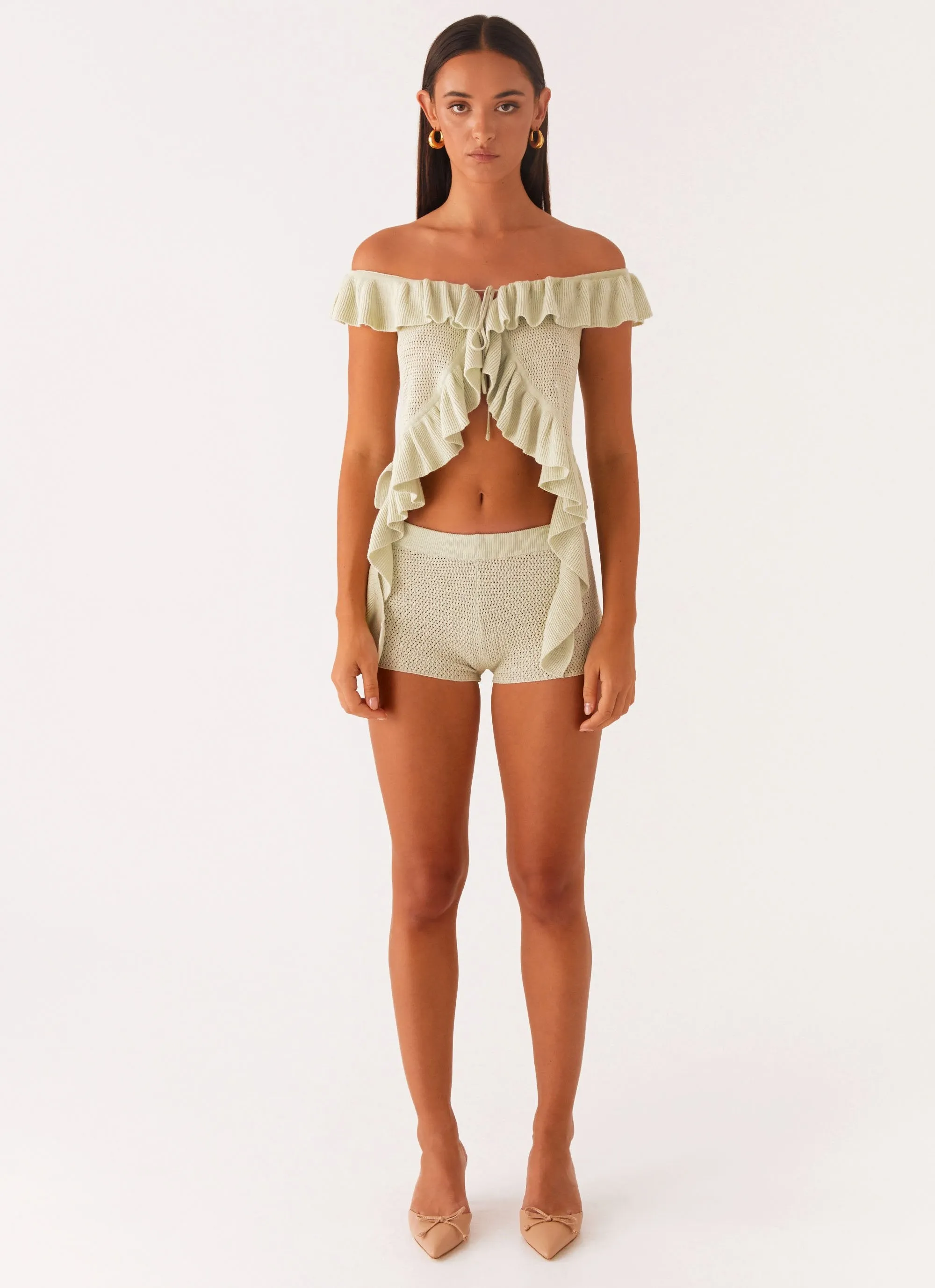 Fantasise Knit Mini Shorts - Mint No Gap Waistband Casual Chic Look