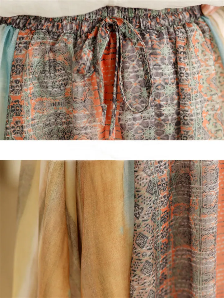Female Holiday Elastic Waist Rainbow Print A-Line Skirts