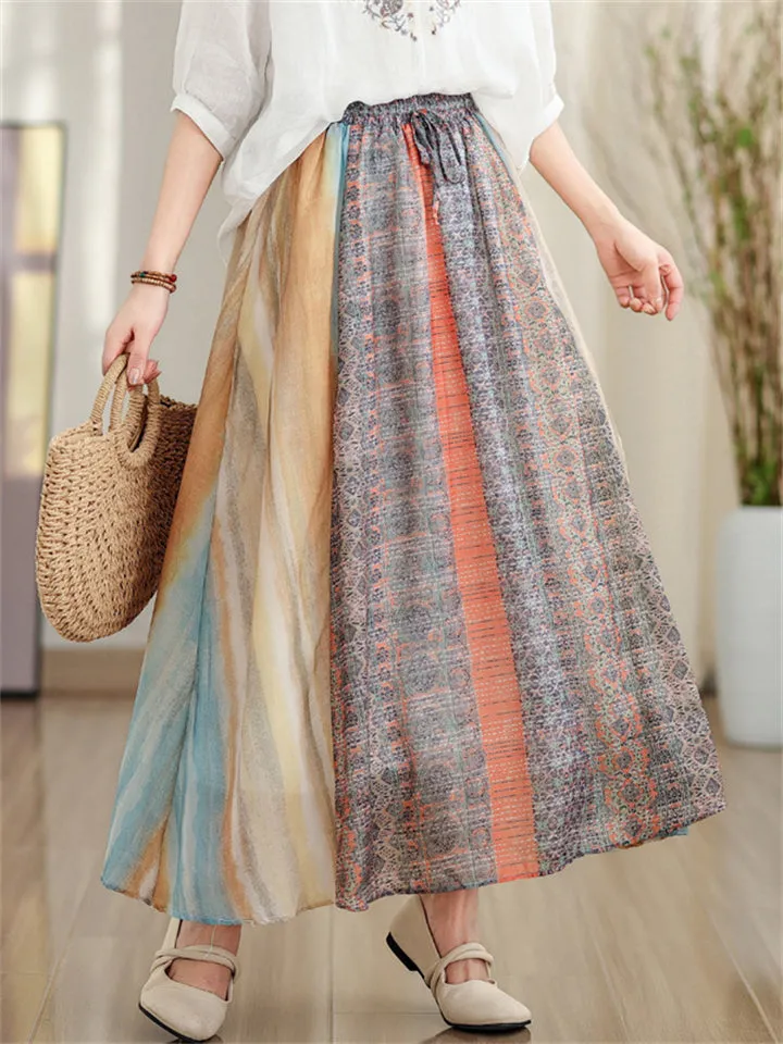Female Holiday Elastic Waist Rainbow Print A-Line Skirts