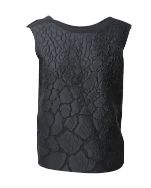 Fendi Sleeveless Floral Tonal Brocade Top in Black Polyester
