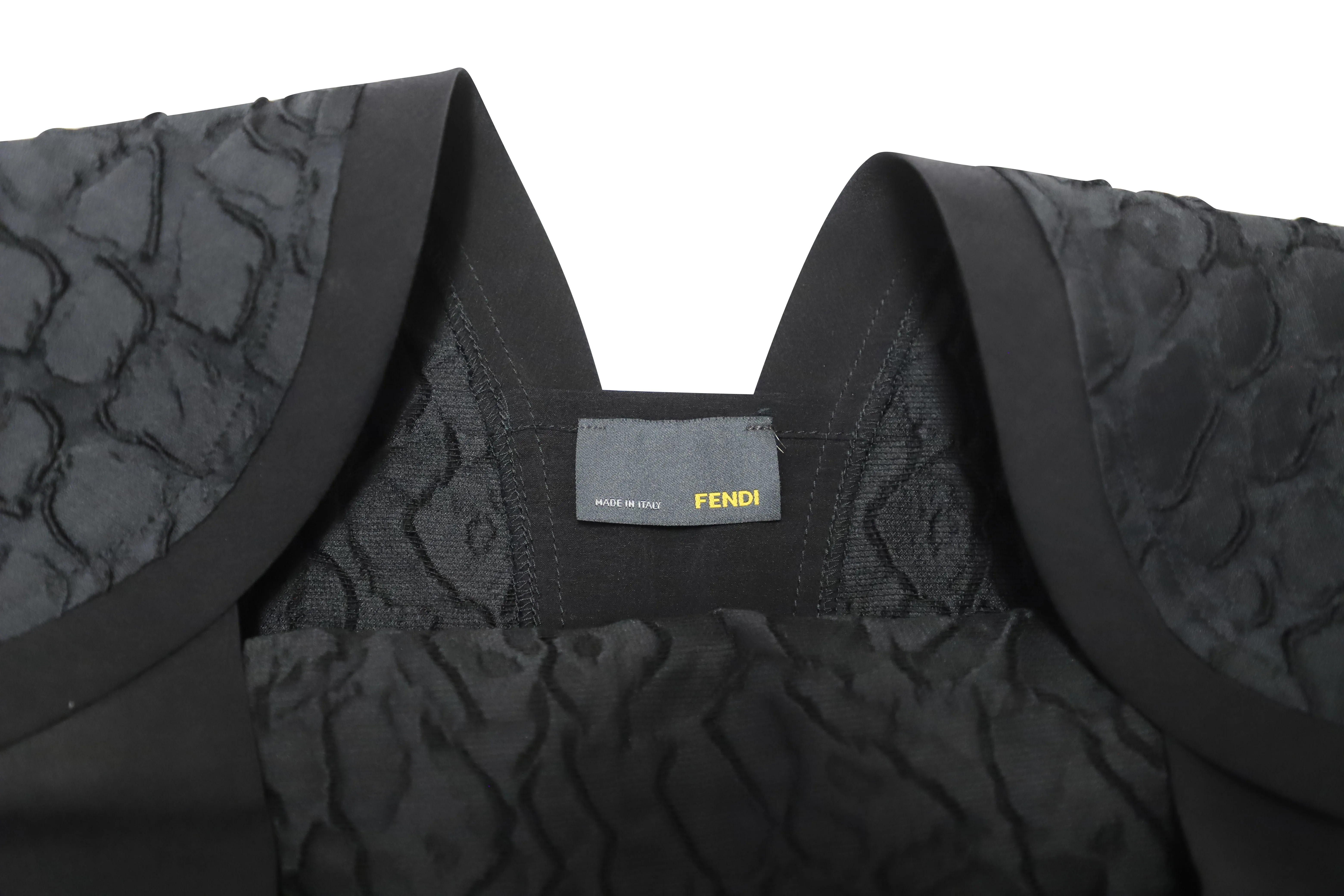 Fendi Sleeveless Floral Tonal Brocade Top in Black Polyester