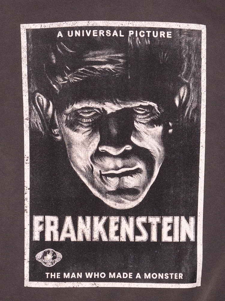 NeutralTonesCollection Classic Smart Universal Monsters: Frankenstein Vintage Movie Poster Sweatshirt in Washed Black (unisex)