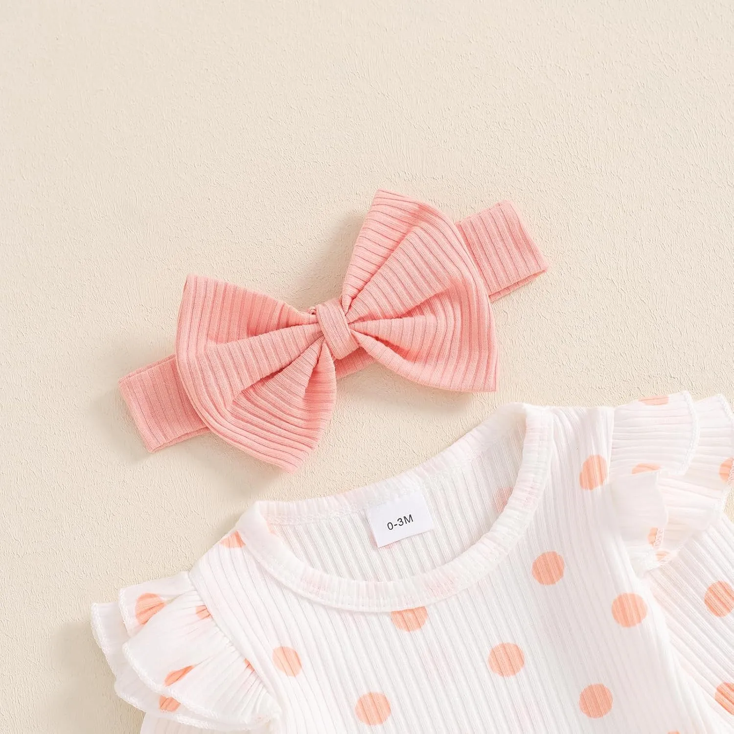 FIOMVA Newborn Baby Girl Clothes Fall Winter Outfit 0 3 6 9 12 18Months Ruffle Long Sleeve Ribbed Romper Pants Headband Set