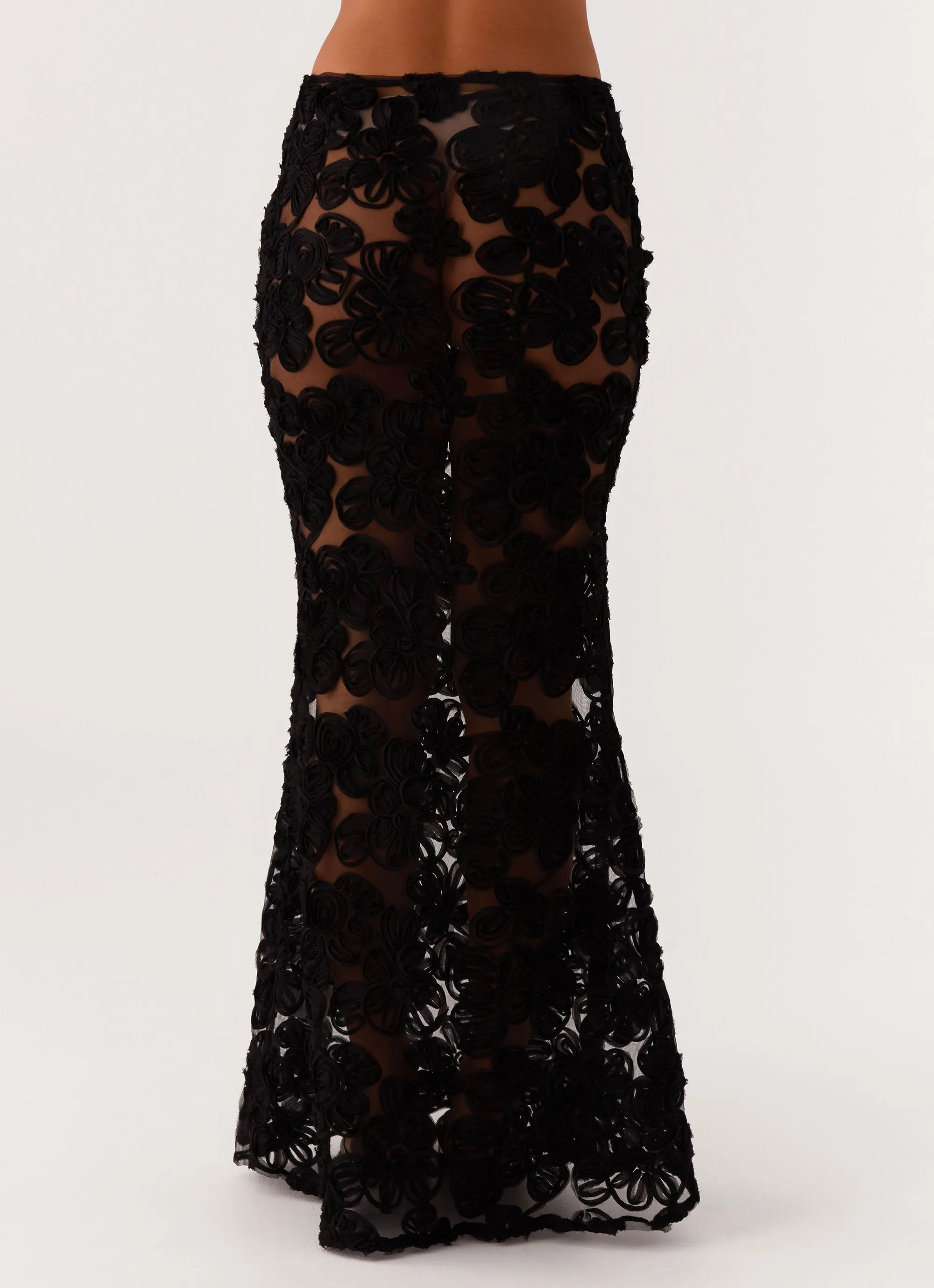 Layered Style Fiorella Floret Maxi Skirt - Black