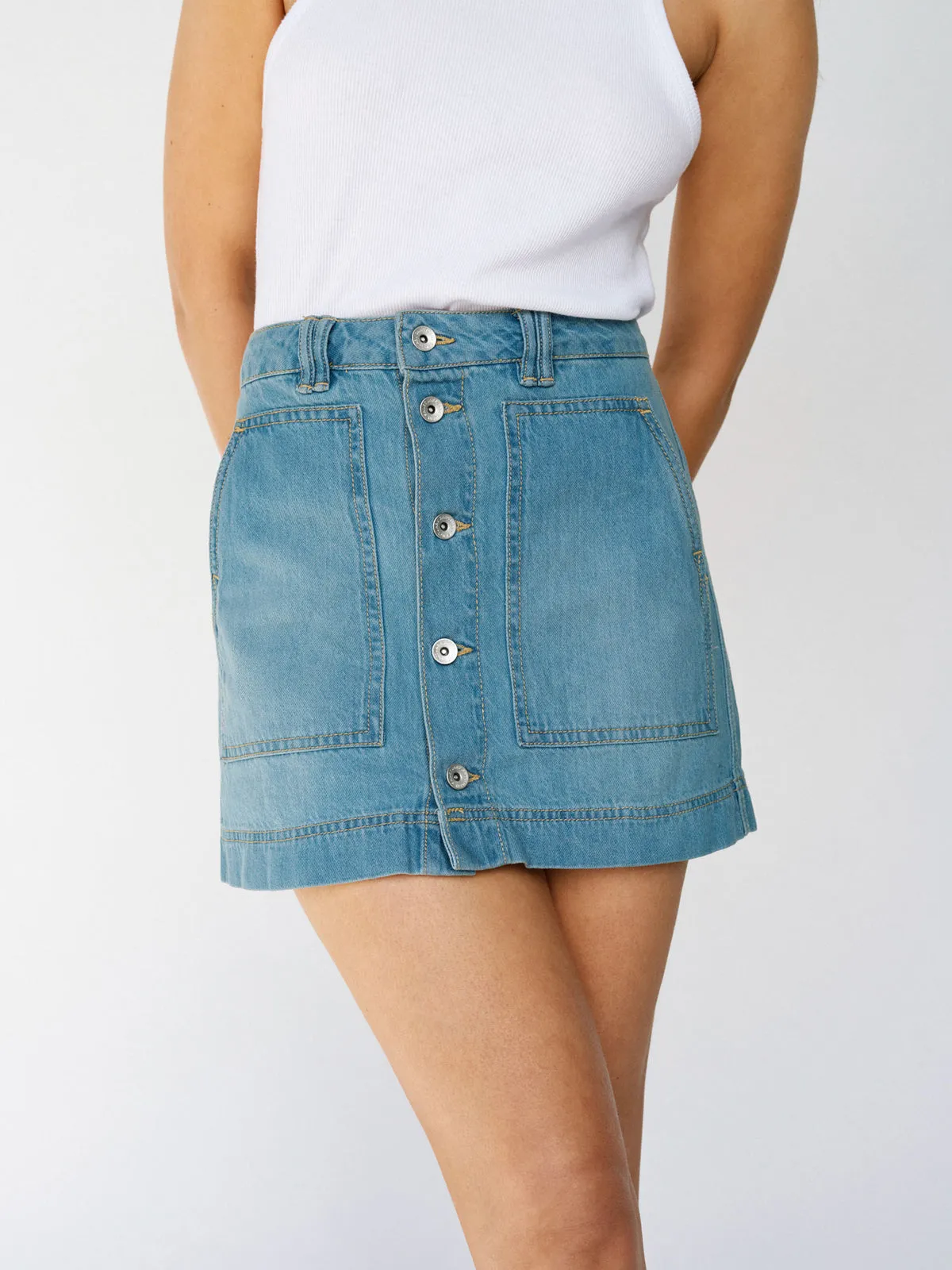 Limited Quantity Smart Fit All Buttoned Up Denim Skirt Dream Team