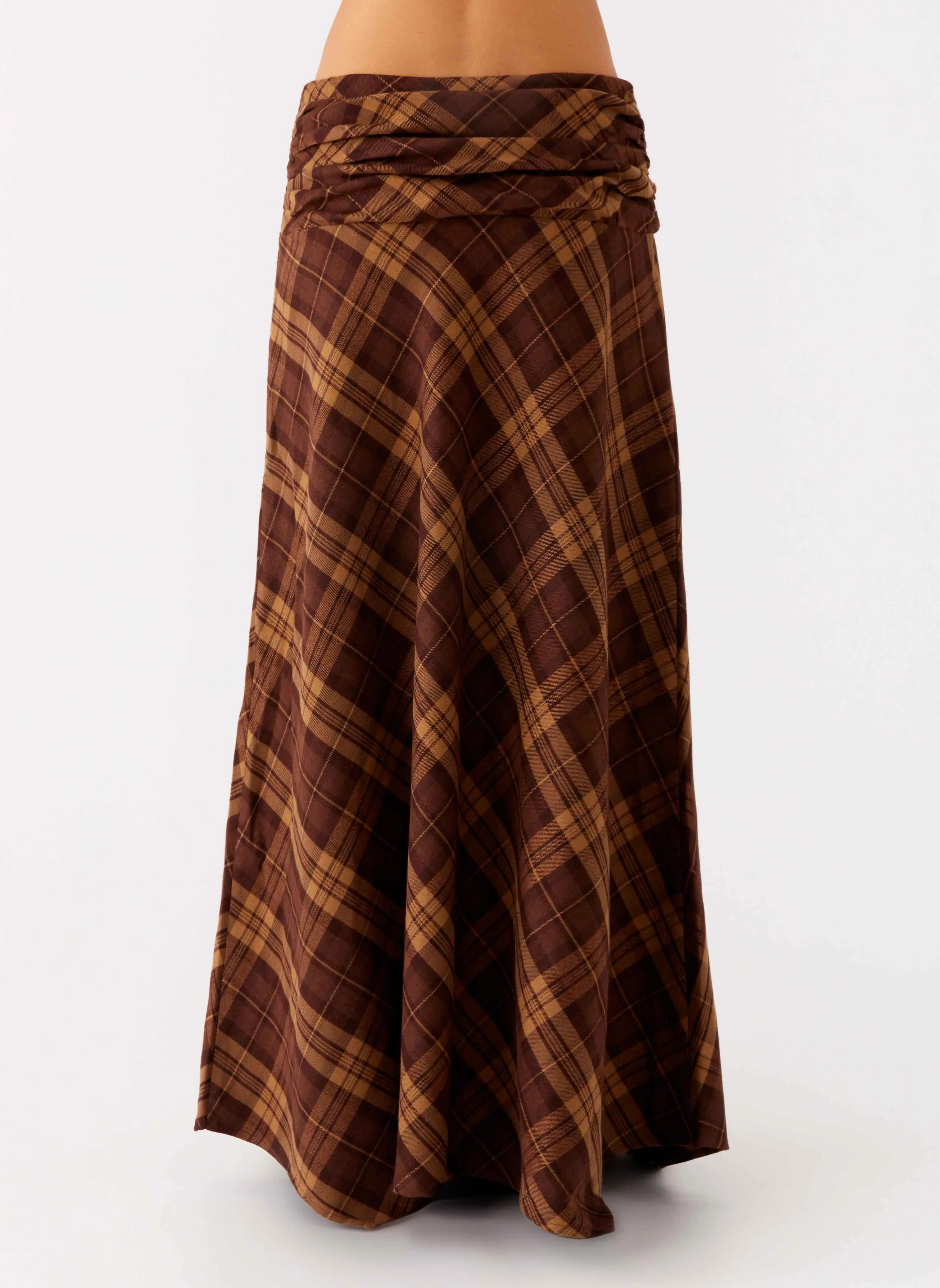 Karolina Maxi Skirt - Plaid Wrinkle Resistant Mesh Panel