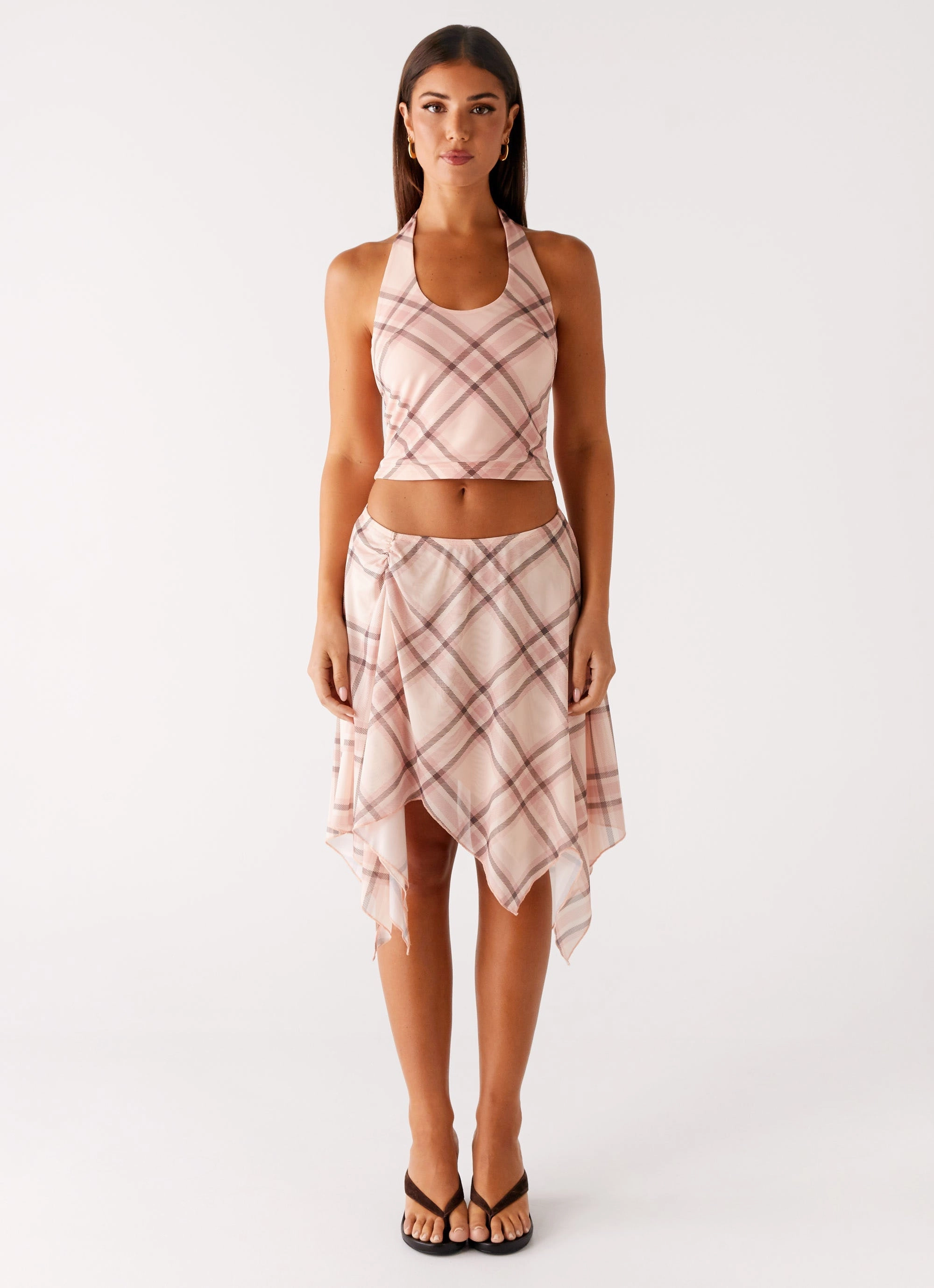 Sleek Styling Fit Check Halter Top - Pink Check