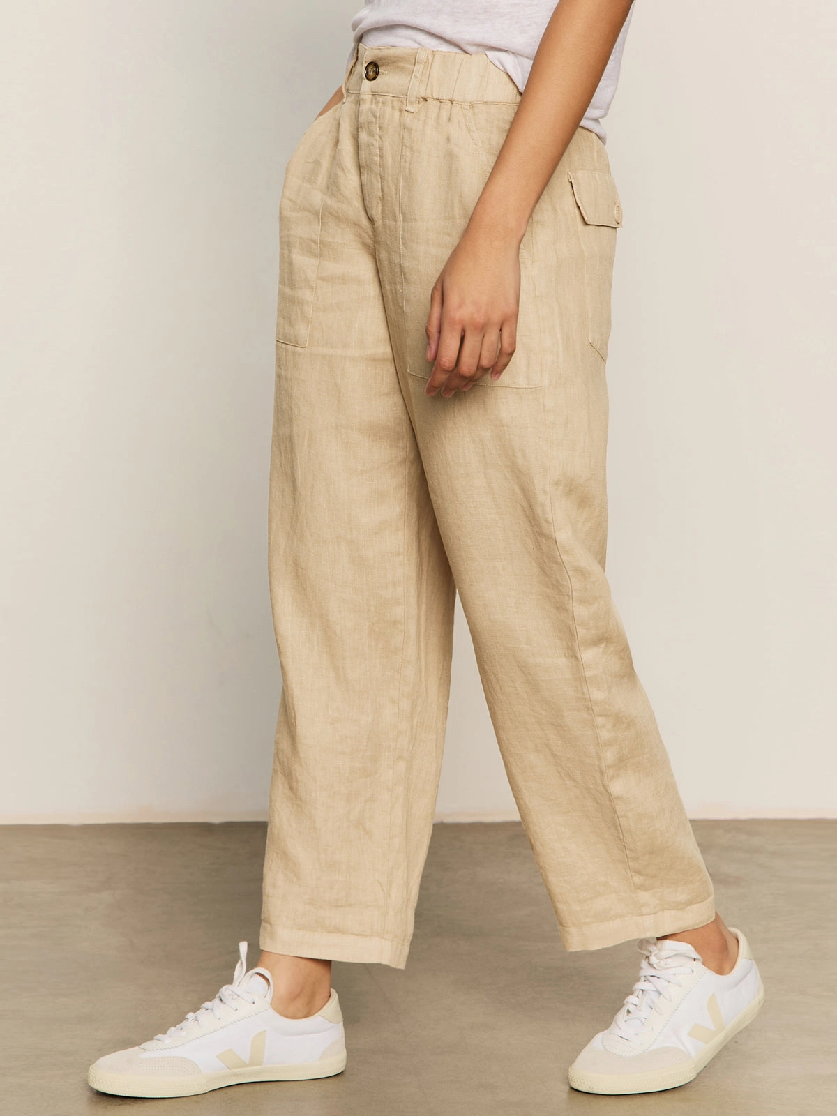 Relaxed Linen Cruiser Semi High Rise Pant Sandstone Comfy Shape Sustainable Fabric