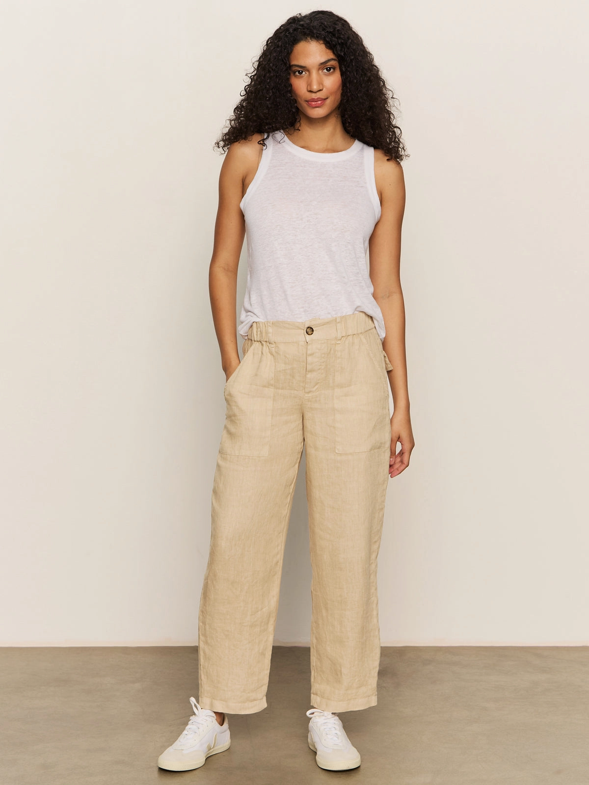 Relaxed Linen Cruiser Semi High Rise Pant Sandstone Performance Layer Breathable Motion