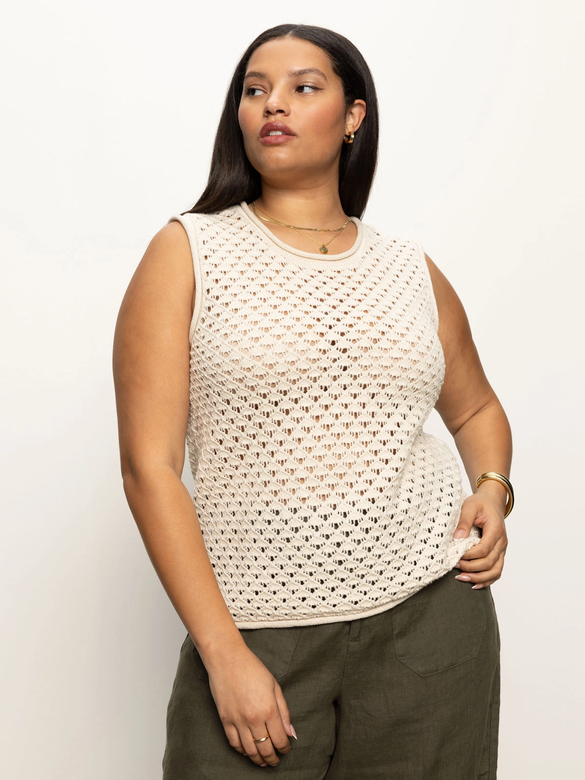 Crochet Shell Sweater Eco Natural Extended Sizing PreShrunk Fabric