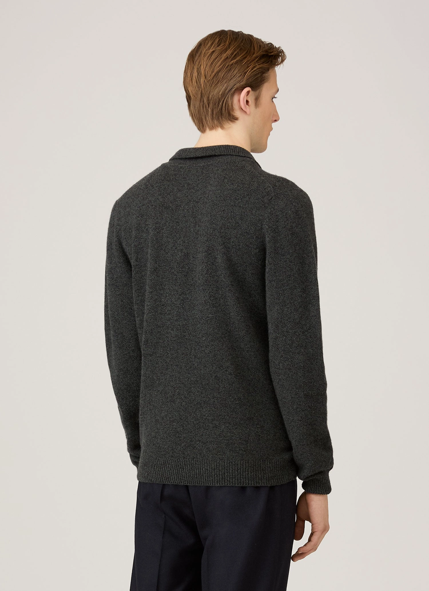 Essential Comfort Double Layer Shoulder Men's Lambswool Polo Shirt in Dark Green Twist