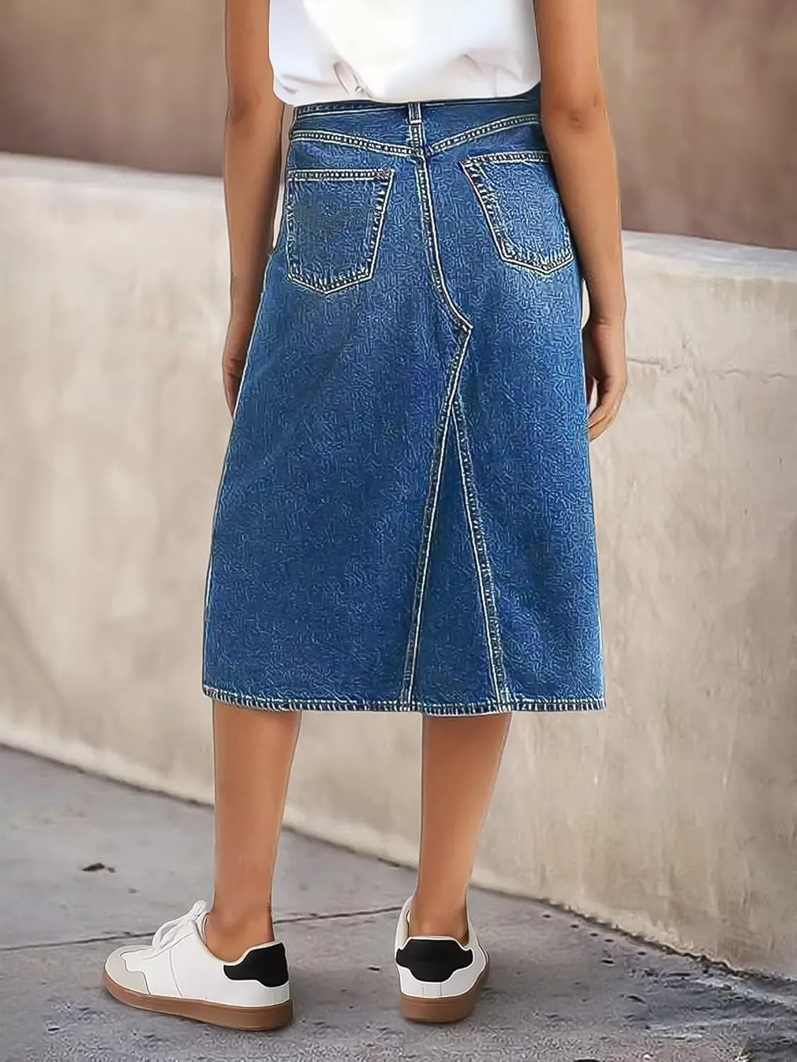 Flamingals High Waist Vintage A-Line Denim Skirt Midi Button Front Casual Jean Skirts