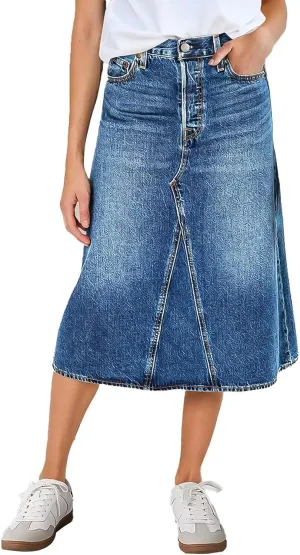 Flamingals High Waist Vintage A-Line Denim Skirt Midi Button Front Casual Jean Skirts