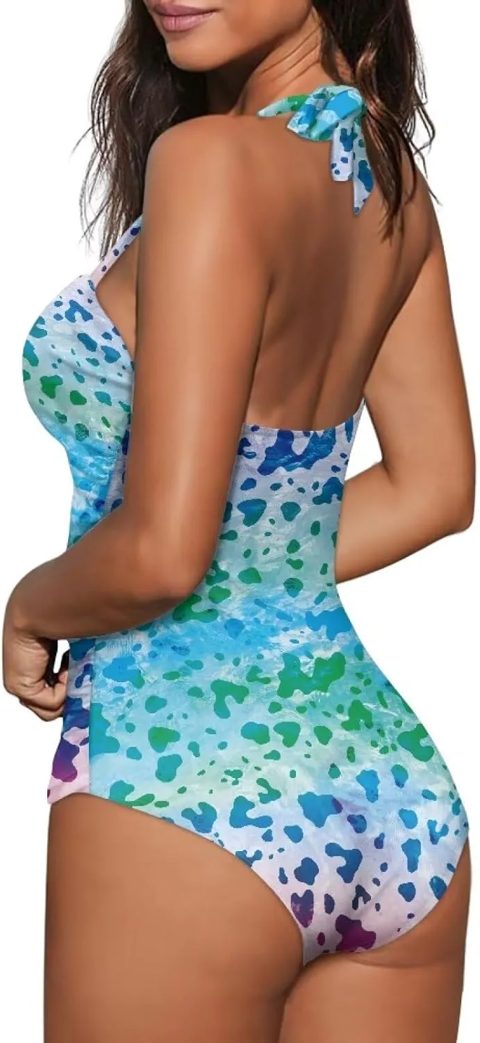 Flashideas Swimsuit Women One Piece Plus Size Sexy Slim One Piece High Waisted Tummy V Neck Swimwear
