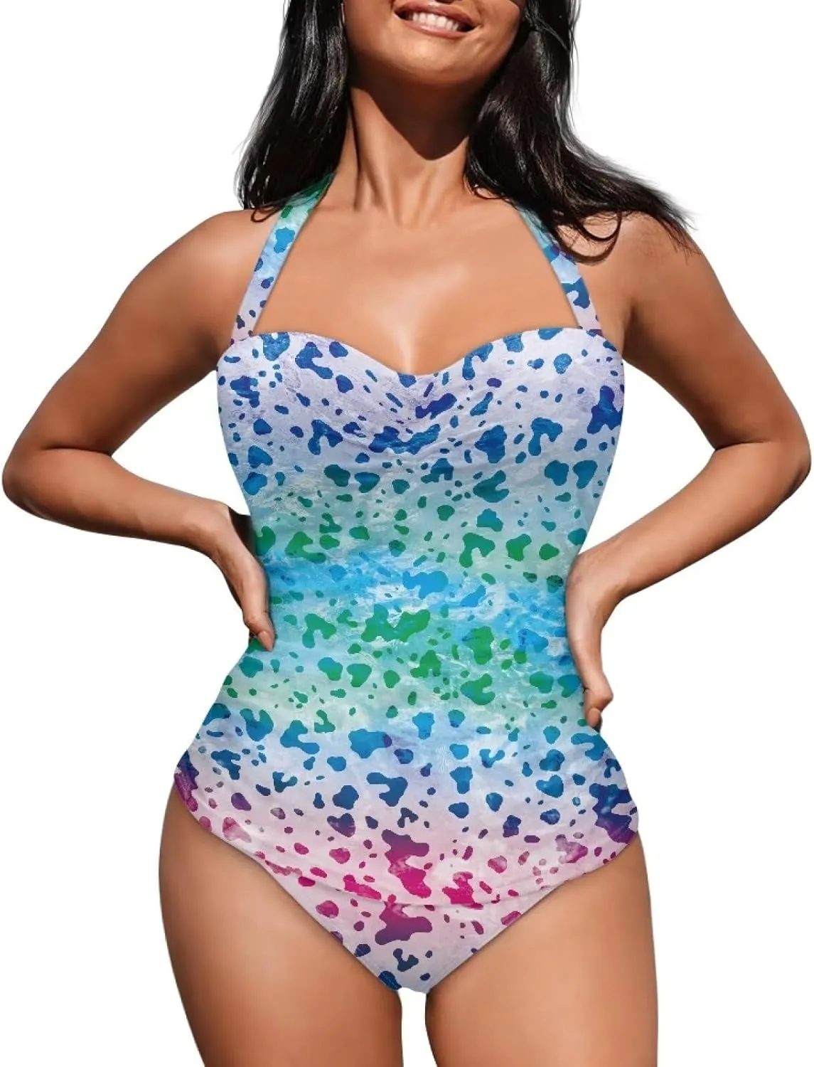 Flashideas Swimsuit Women One Piece Plus Size Sexy Slim One Piece High Waisted Tummy V Neck Swimwear