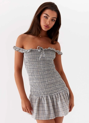 Flashy Garment Anica Check Mini Dress - Grey Check and Effortless fit dress. Anica Check Mini Dress - Grey Check