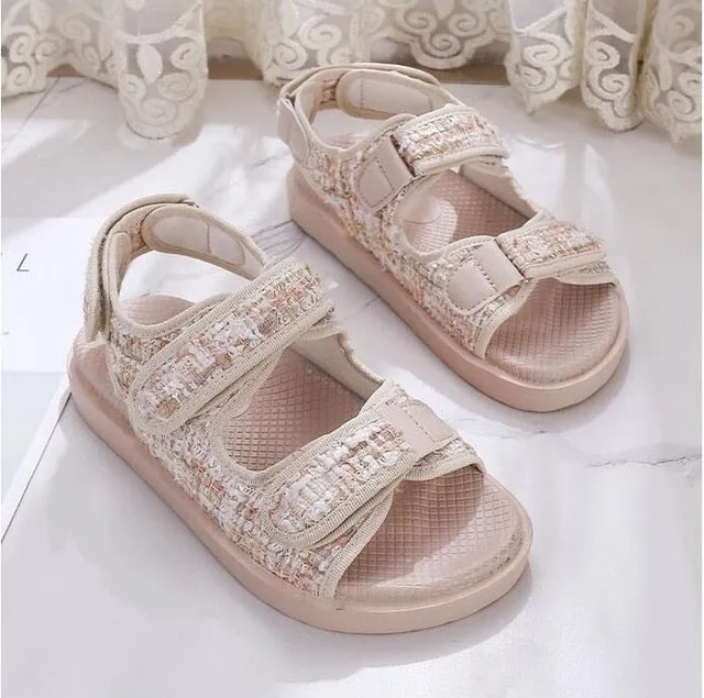 Flat British Wind Velcro Embroidery Thick-soled