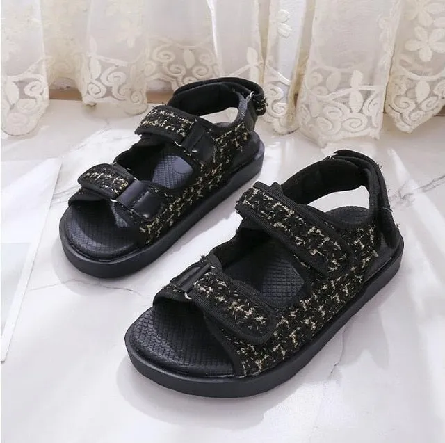 Flat British Wind Velcro Embroidery Thick-soled