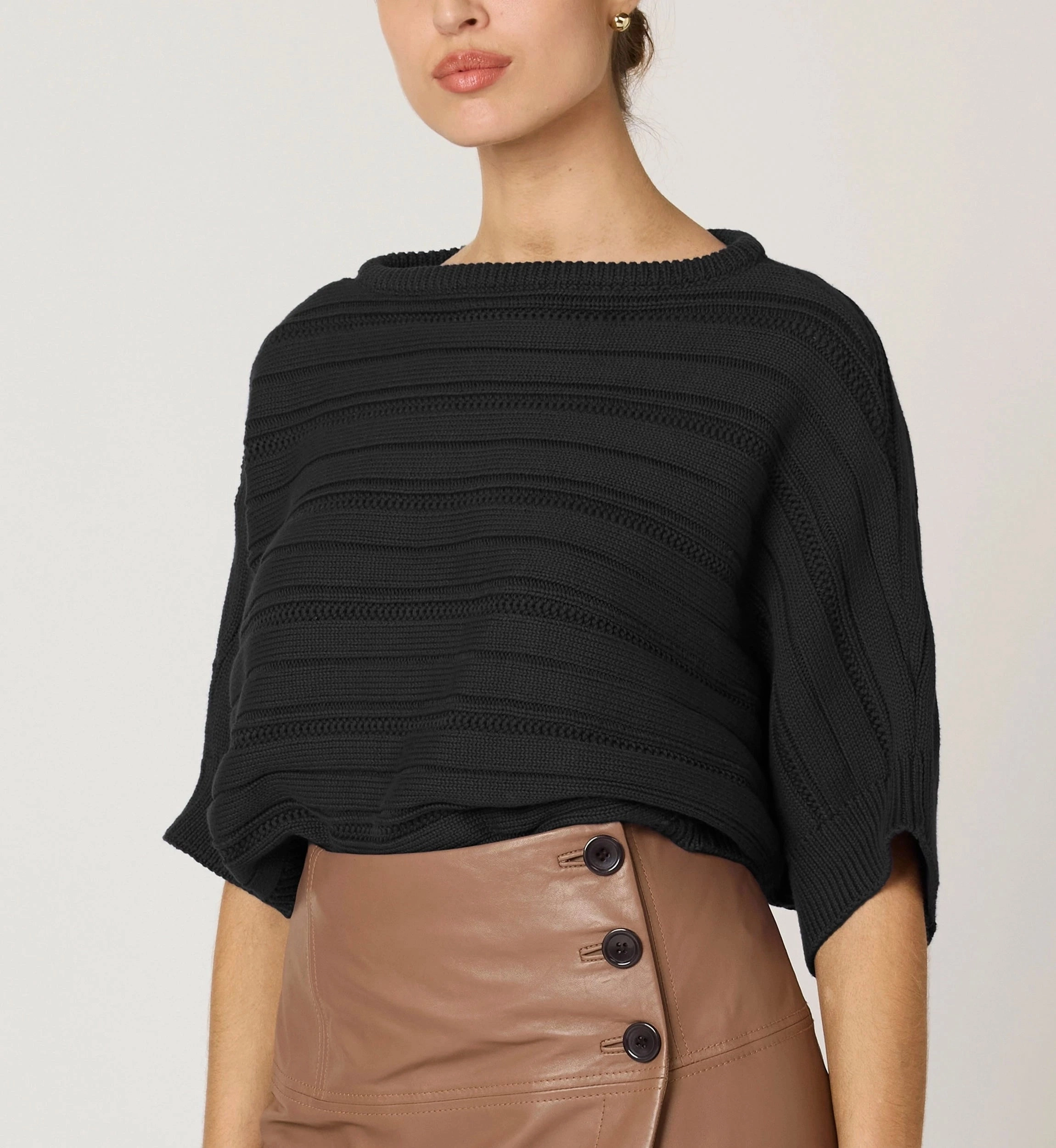 Caro Sweater | Black Ribbed Trim