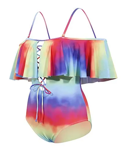 Flattering Ruffled Women Sexy One Piece Swimwear-Color Tie Dye