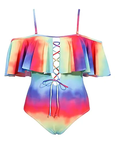 Flattering Ruffled Women Sexy One Piece Swimwear-Color Tie Dye