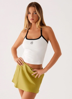 Flattering Look Teagan Satin Mini Skirt - Green Teagan Satin Mini Skirt - Green Flattering Design Wear Stretch Waist