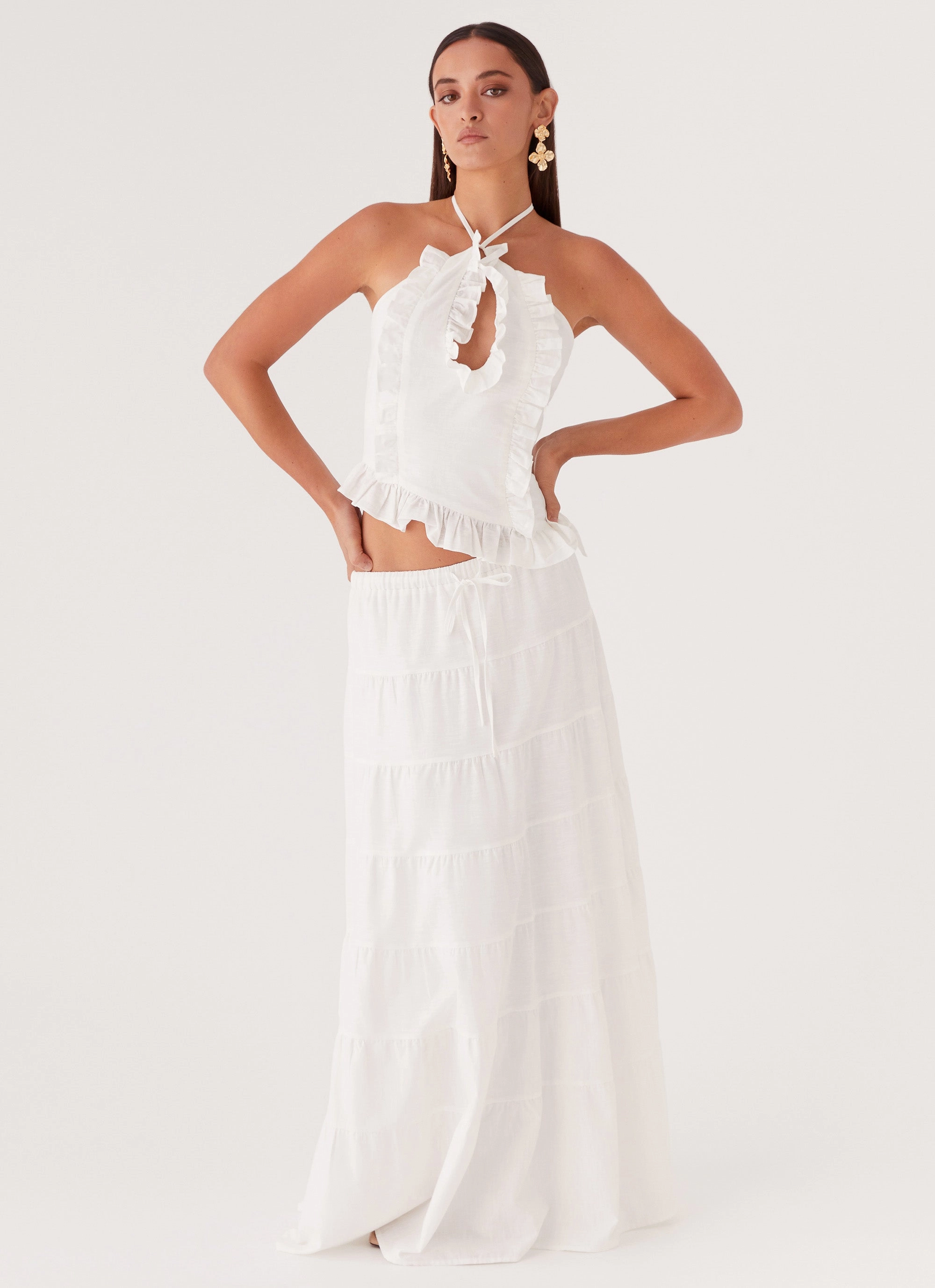 Mariella Linen Top - White Multi Layer Lining Resort Relaxation