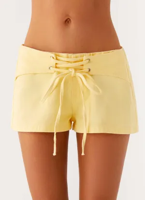 Flex Foam Insertion New Yorker Denim Mini Shorts - Yellow New Yorker Denim Mini Shorts - Yellow All-Purpose Comfort