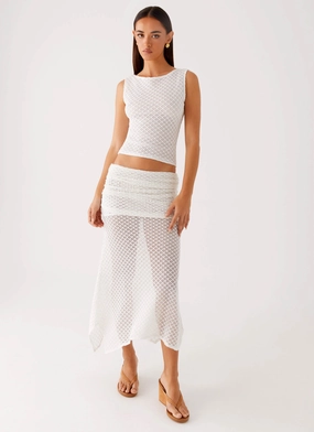Flex Foam Insertion Genesis Midi Skirt - White Soft Performance All Day Wear Comfort Genesis Midi Skirt - White