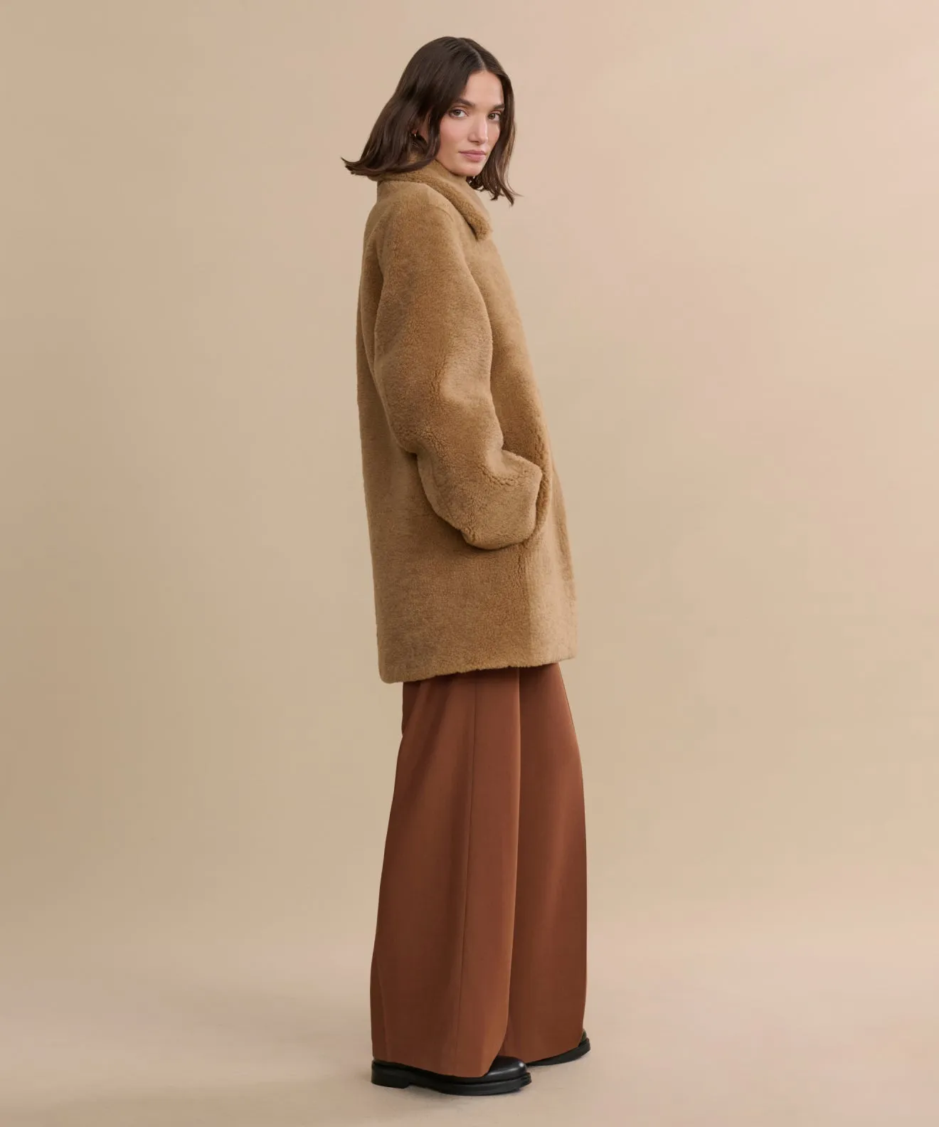 HighDurabilityWeave Ribbed Trim Shearling Aurora Coat