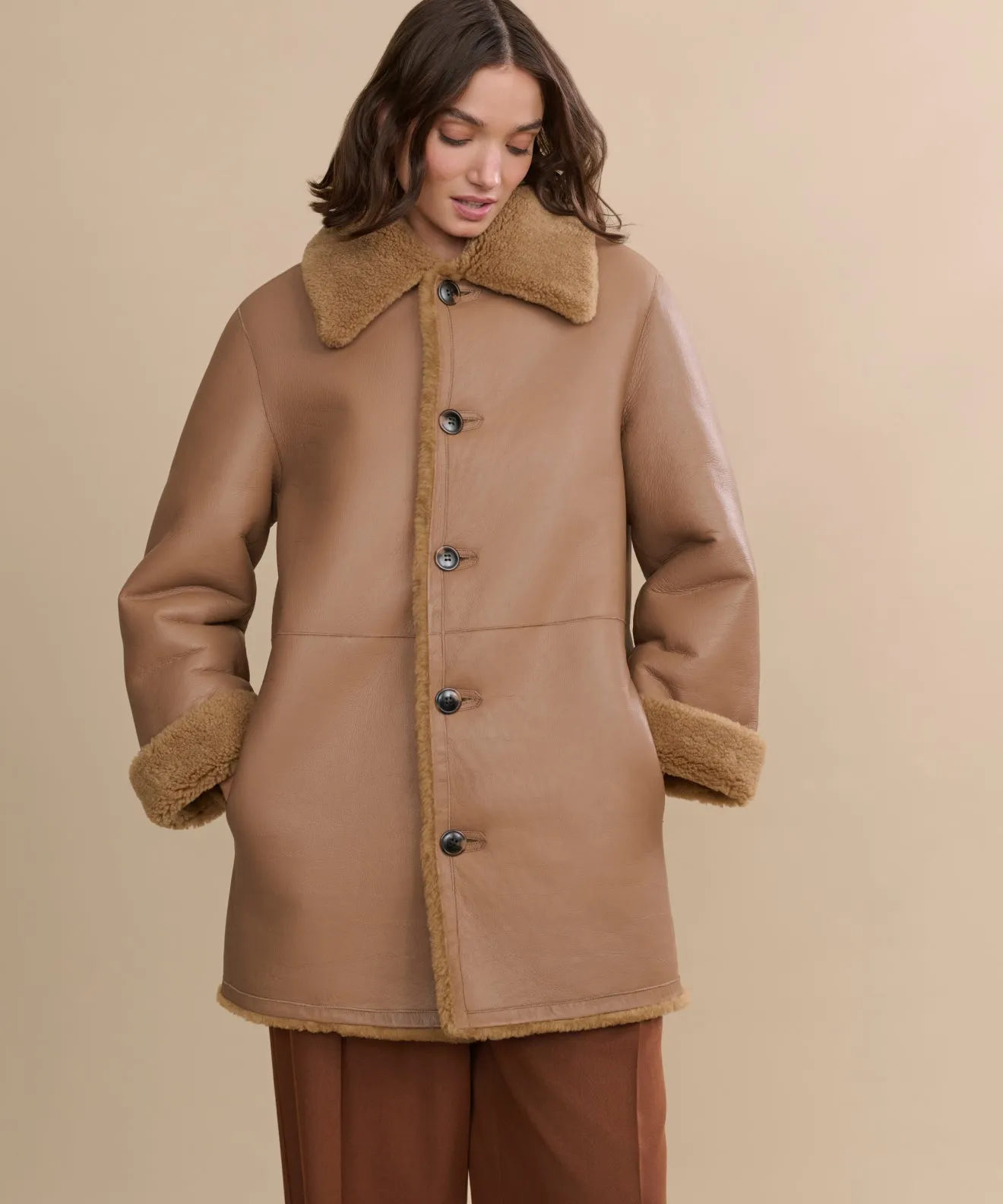 QuickRelease Closure LightweightTexture Shearling Aurora Coat