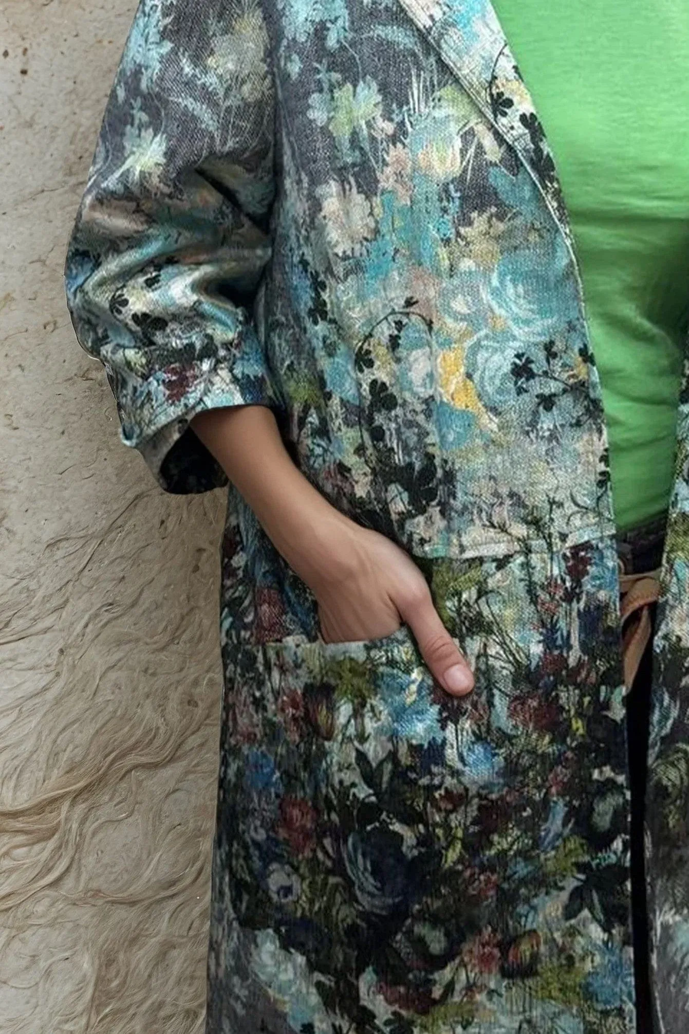 Convertible Sleeves Modern Utility Car Coat - Garden Floral
