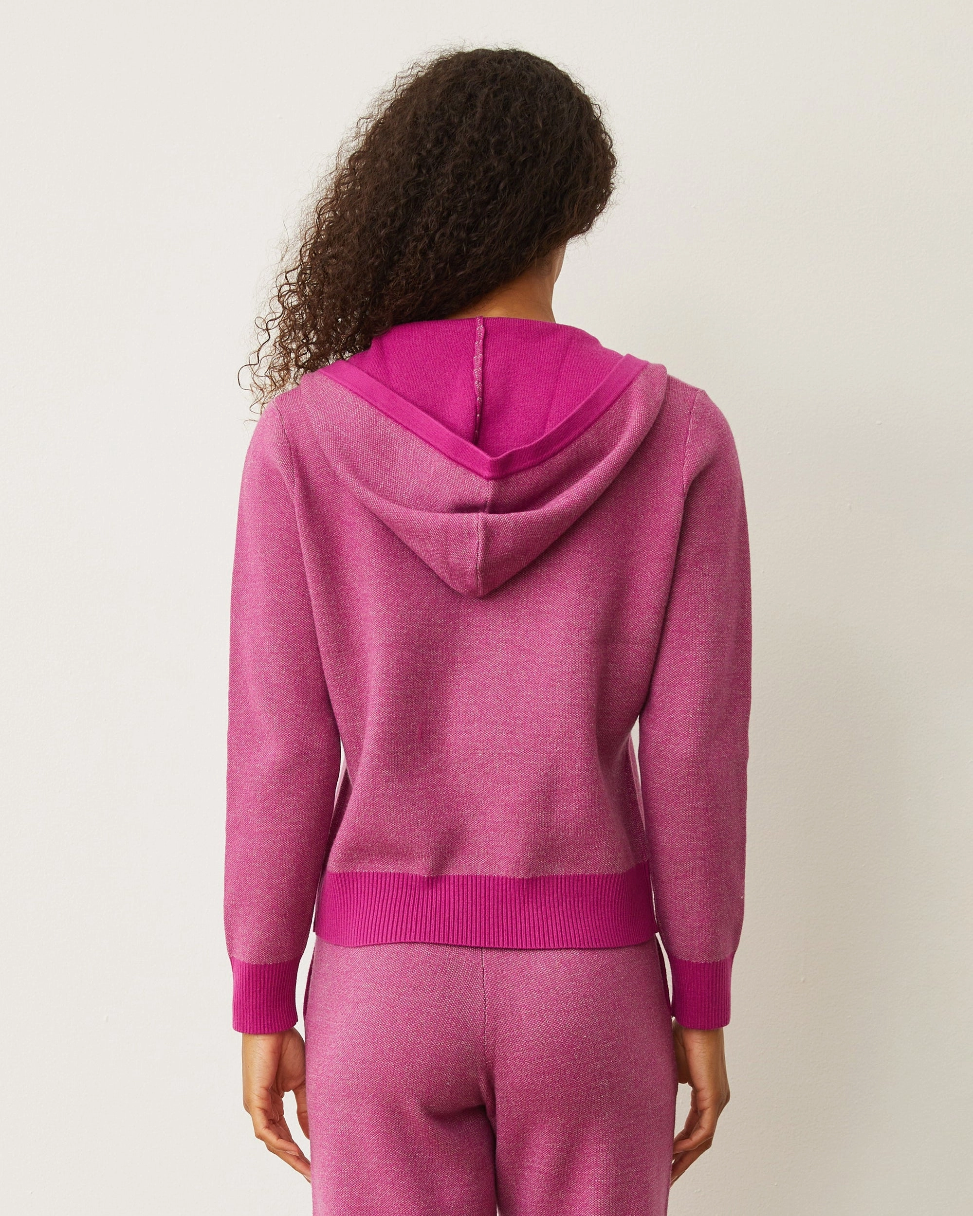 Soft Knit Two Tone Zip Up Hoody Self Fabric Tie