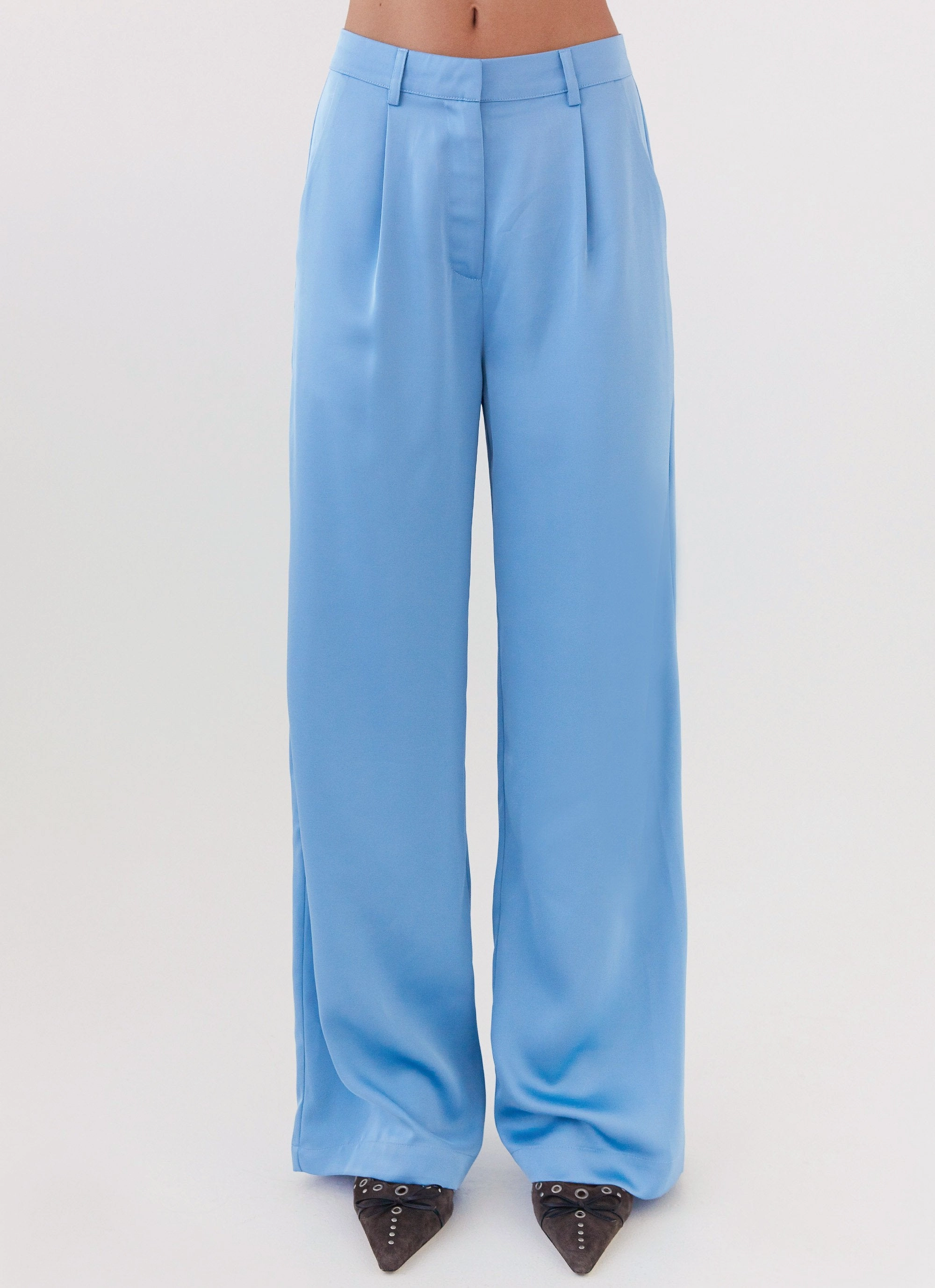 HighRiseWaistband Flexible Waist Brinkley Satin Pants - Blue