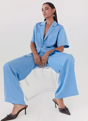 Flexible Fit Brinkley Satin Pants - Blue Effortless Layer Brinkley Satin Pants - Blue