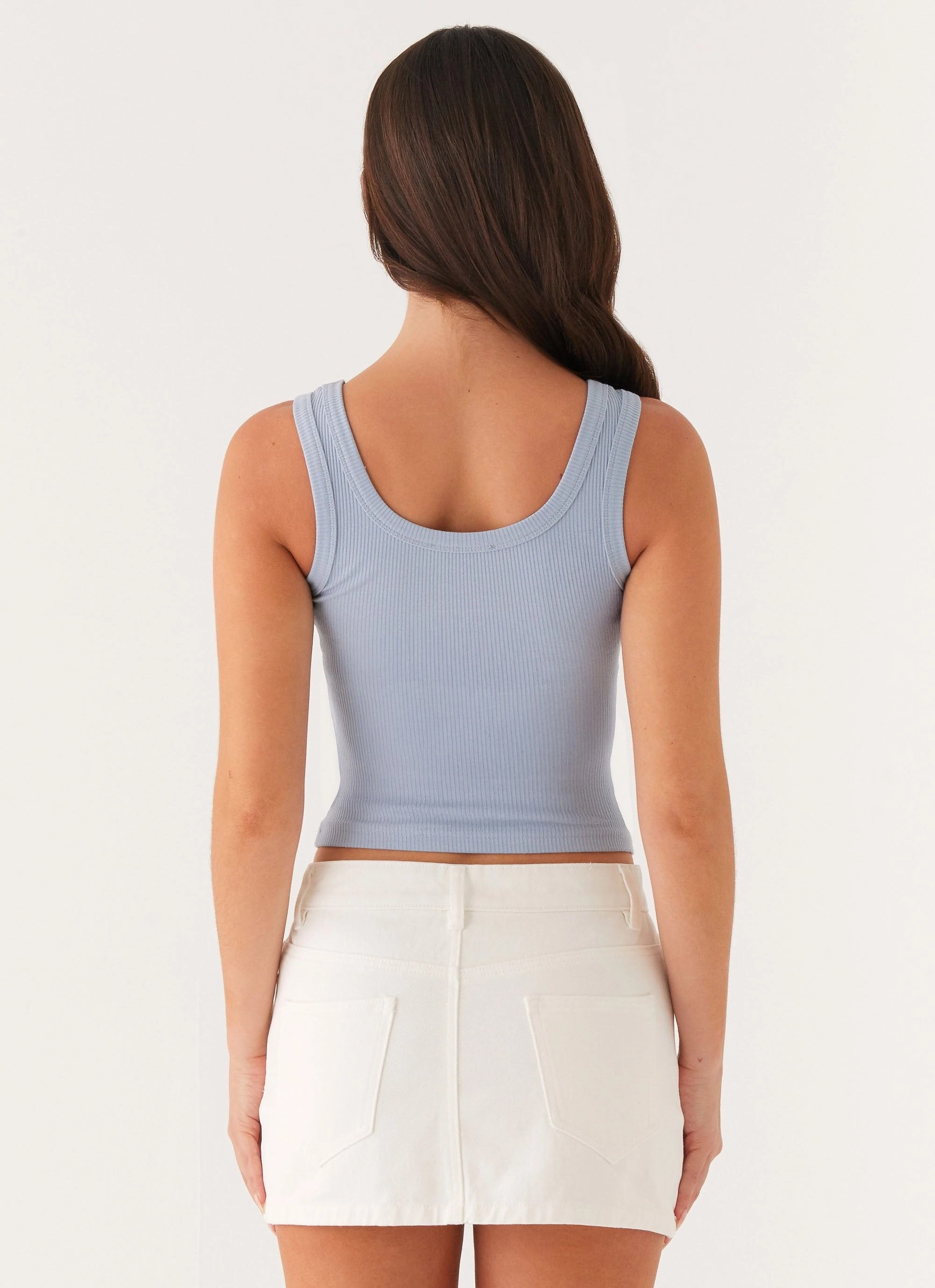 Signature Tank Top - Slate Blue Structured Shoulder Versatile Layering Cut