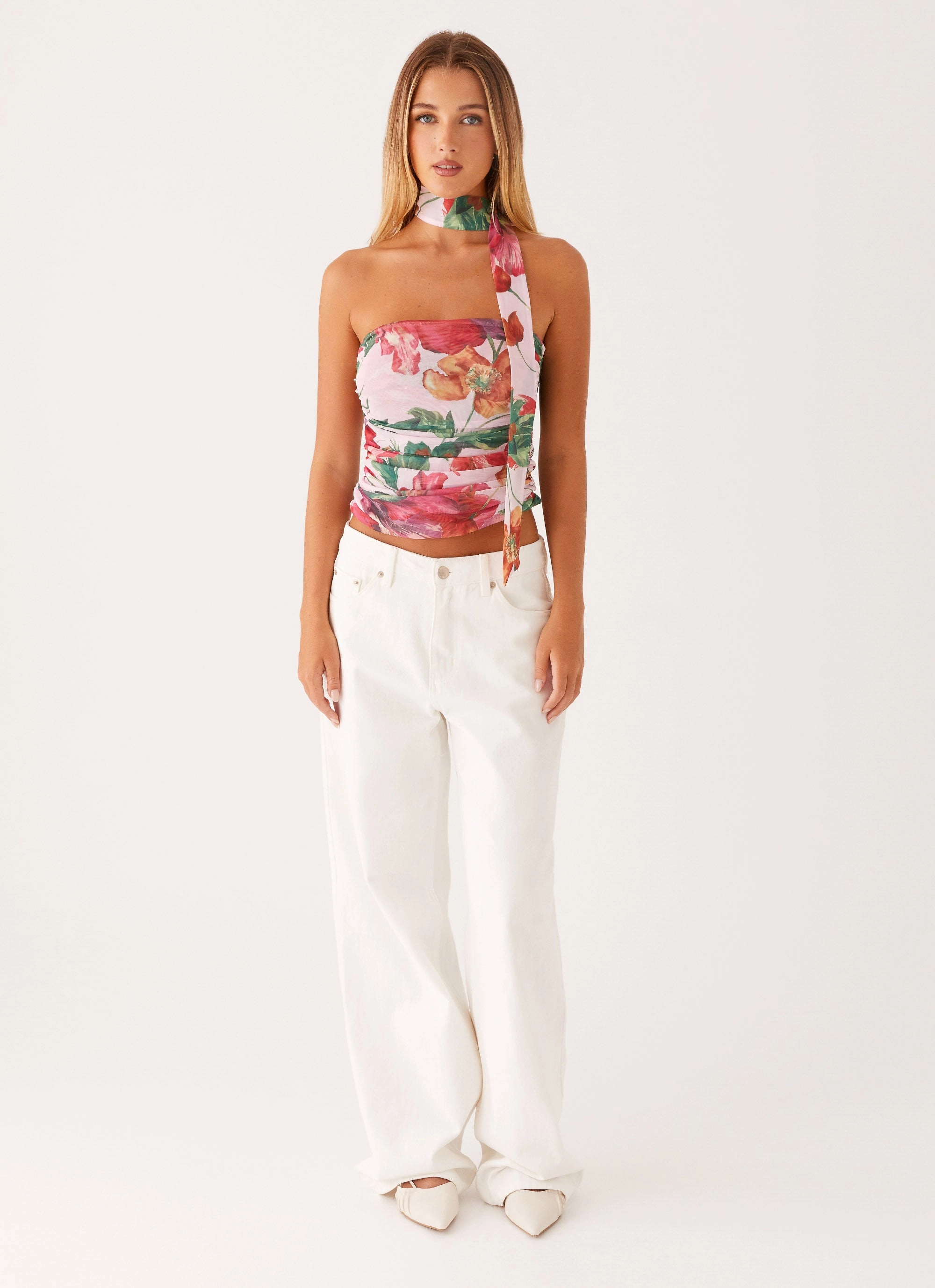 ComfortStretchFit NonIrritating Hot Like Me Scarf Top - Pink Floral