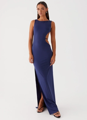 Flexible Knit Structure Sutton Maxi Dress - Navy Family Glow Bright Accent Sutton Maxi Dress - Navy