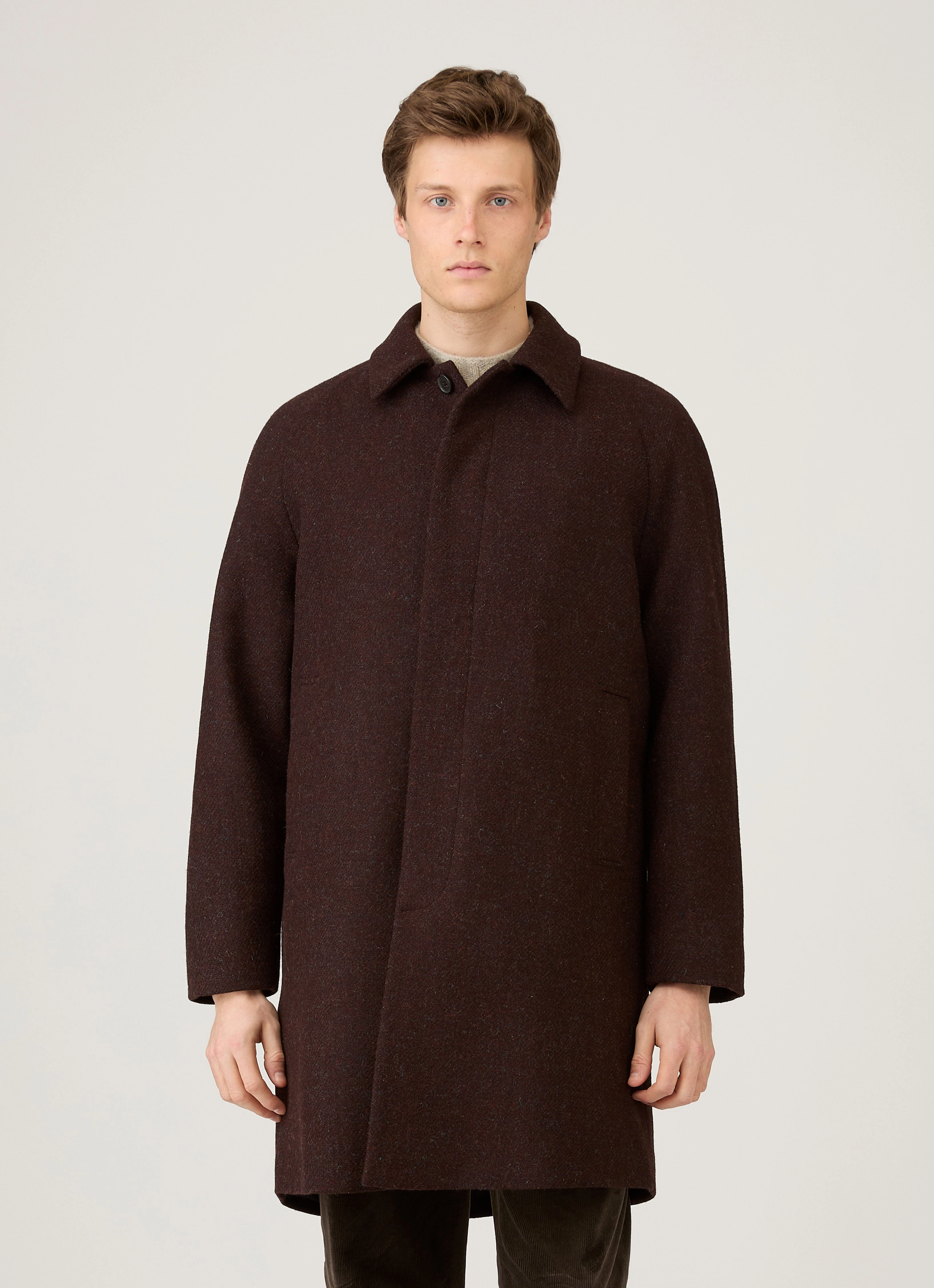 Men's Harris Tweed Car Coat in Truffle Urban Edge ConvertibleCollar