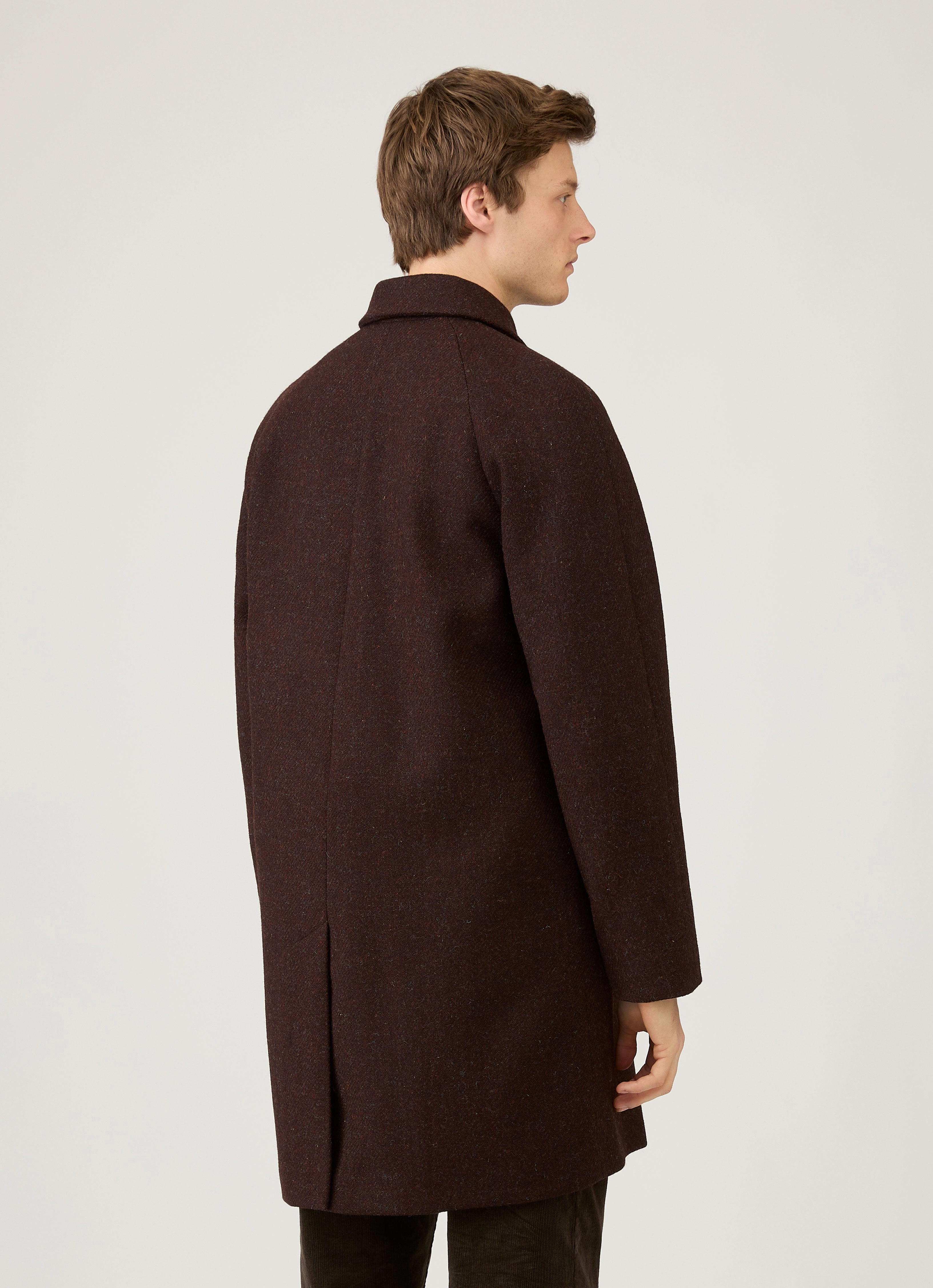 Cozy Fit Quick Access Pockets Men's Harris Tweed Car Coat in Truffle