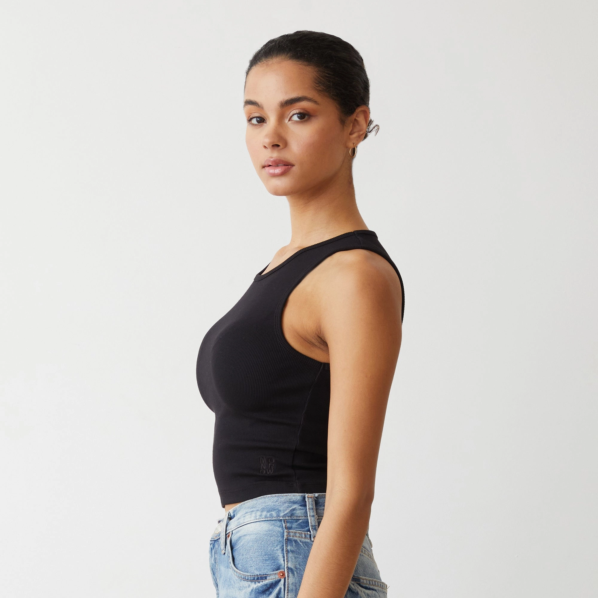 Supimaluxe Rib Crop High Neck Tank Wrinkle Resistant Textile