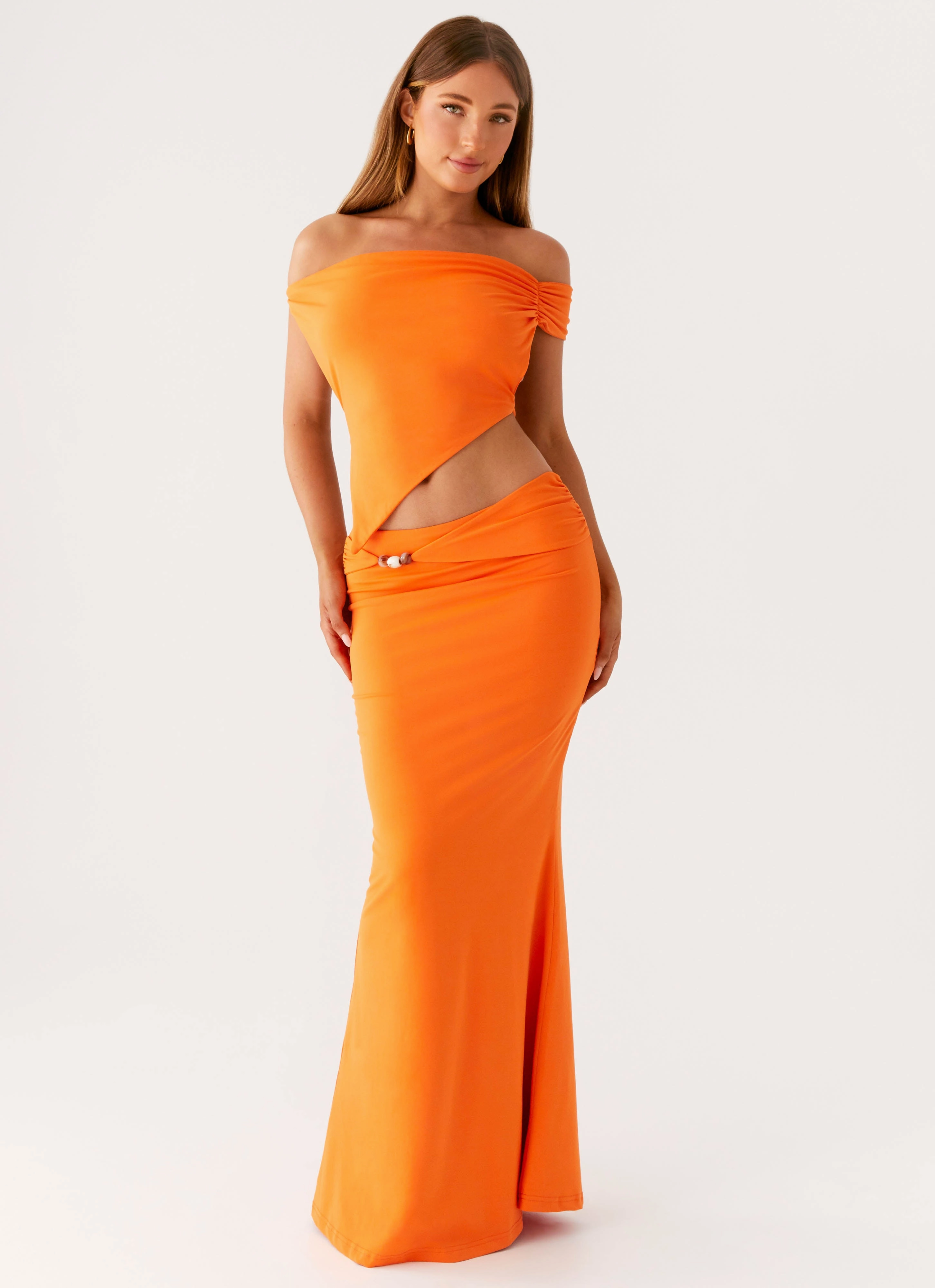 RollUpCuff Kamara Off Shoulder Top - Orange
