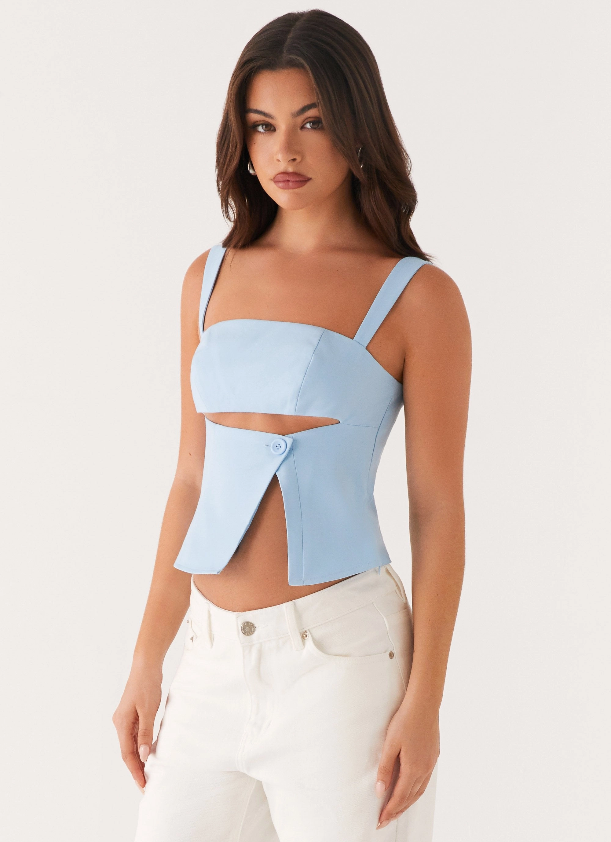 Pia Cut Out Top - Pastel Blue FadeResistant Coating