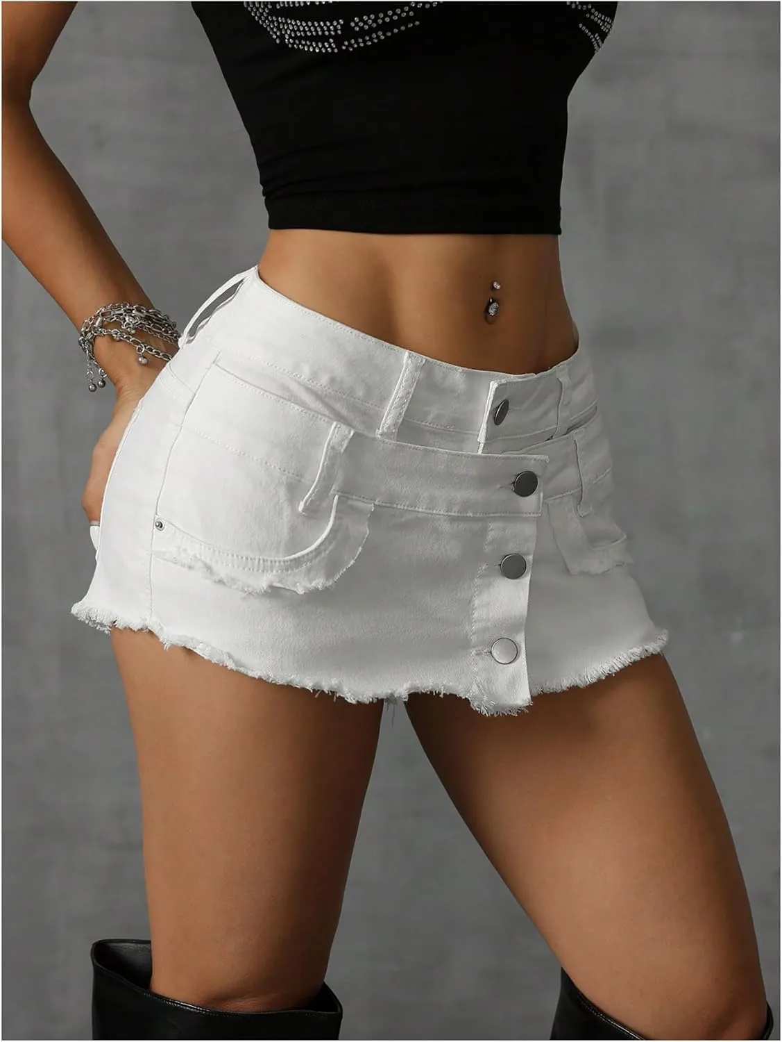 Floerns Women's Raw Hem Jean Skirt Low Waist Button Front Y2k Denim Mini Skirts
