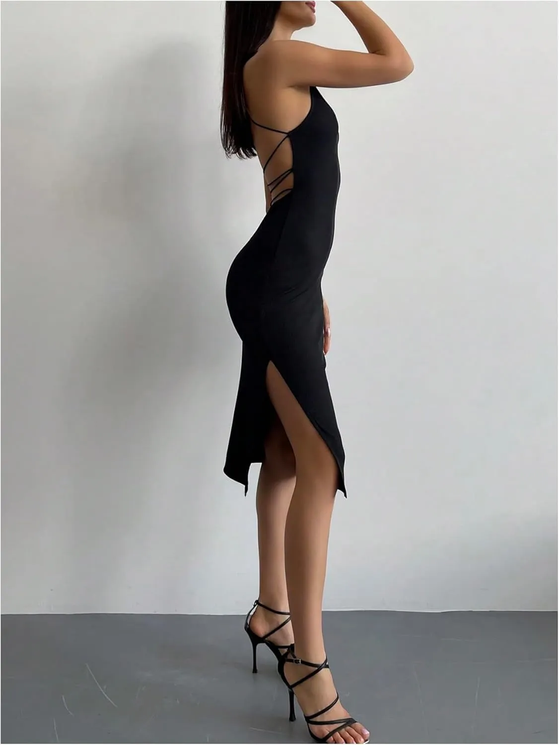 Floerns Women's Sleeveless Slip Dresses Criss Cross Backless Club Bodycon Midi Dress