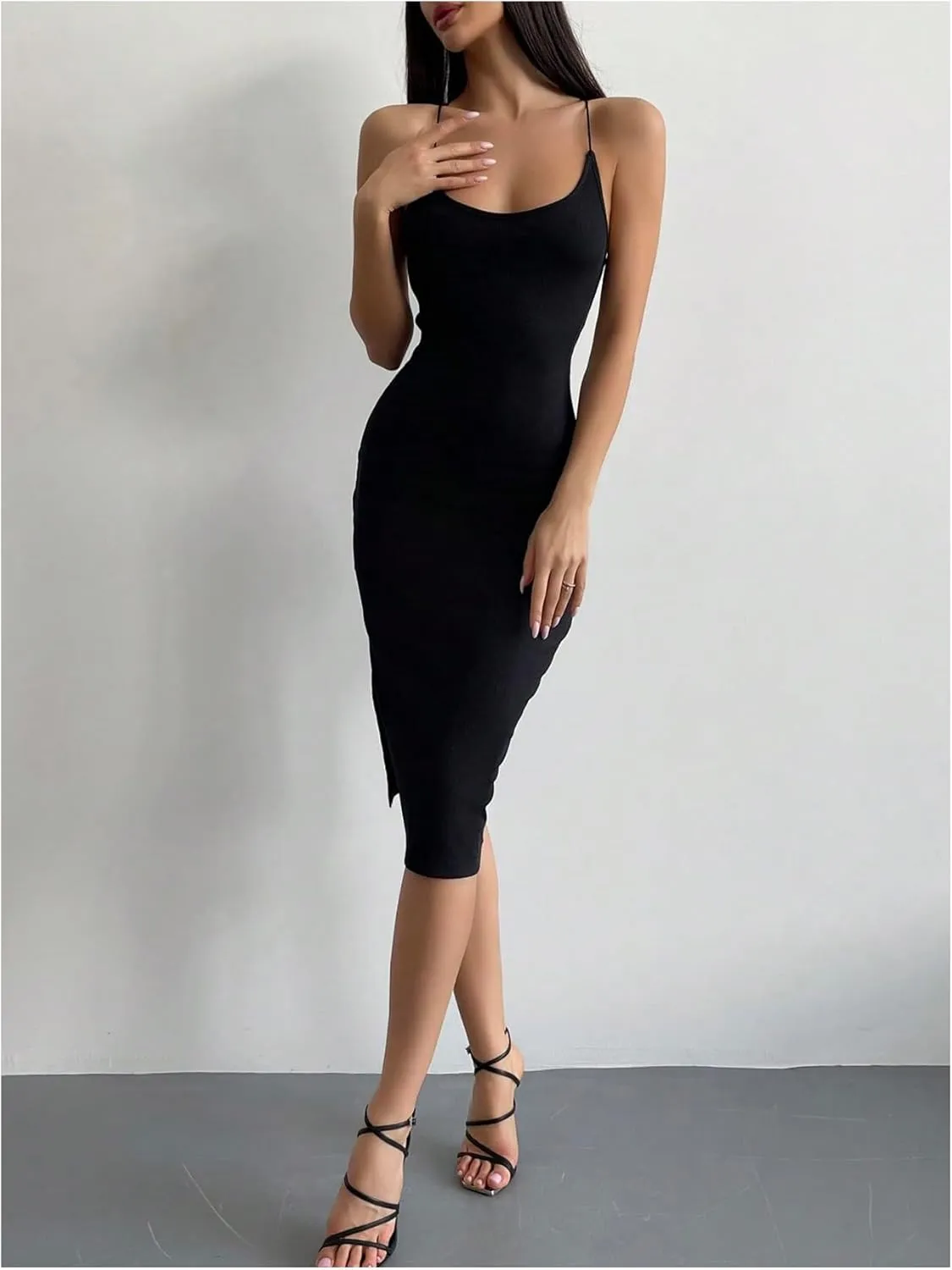 Floerns Women's Sleeveless Slip Dresses Criss Cross Backless Club Bodycon Midi Dress