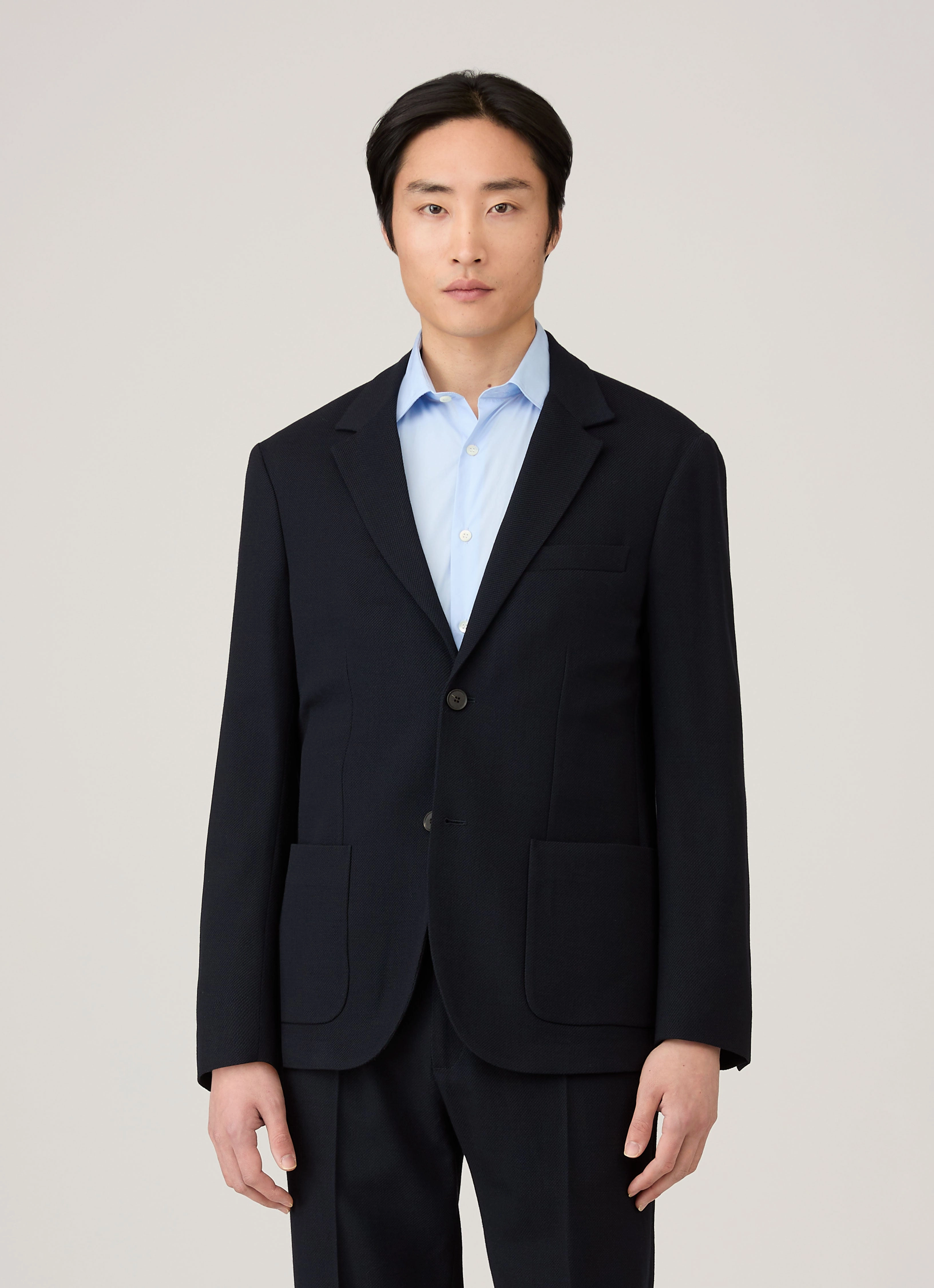 Flexible Men's Textured Wool Blazer in Navy