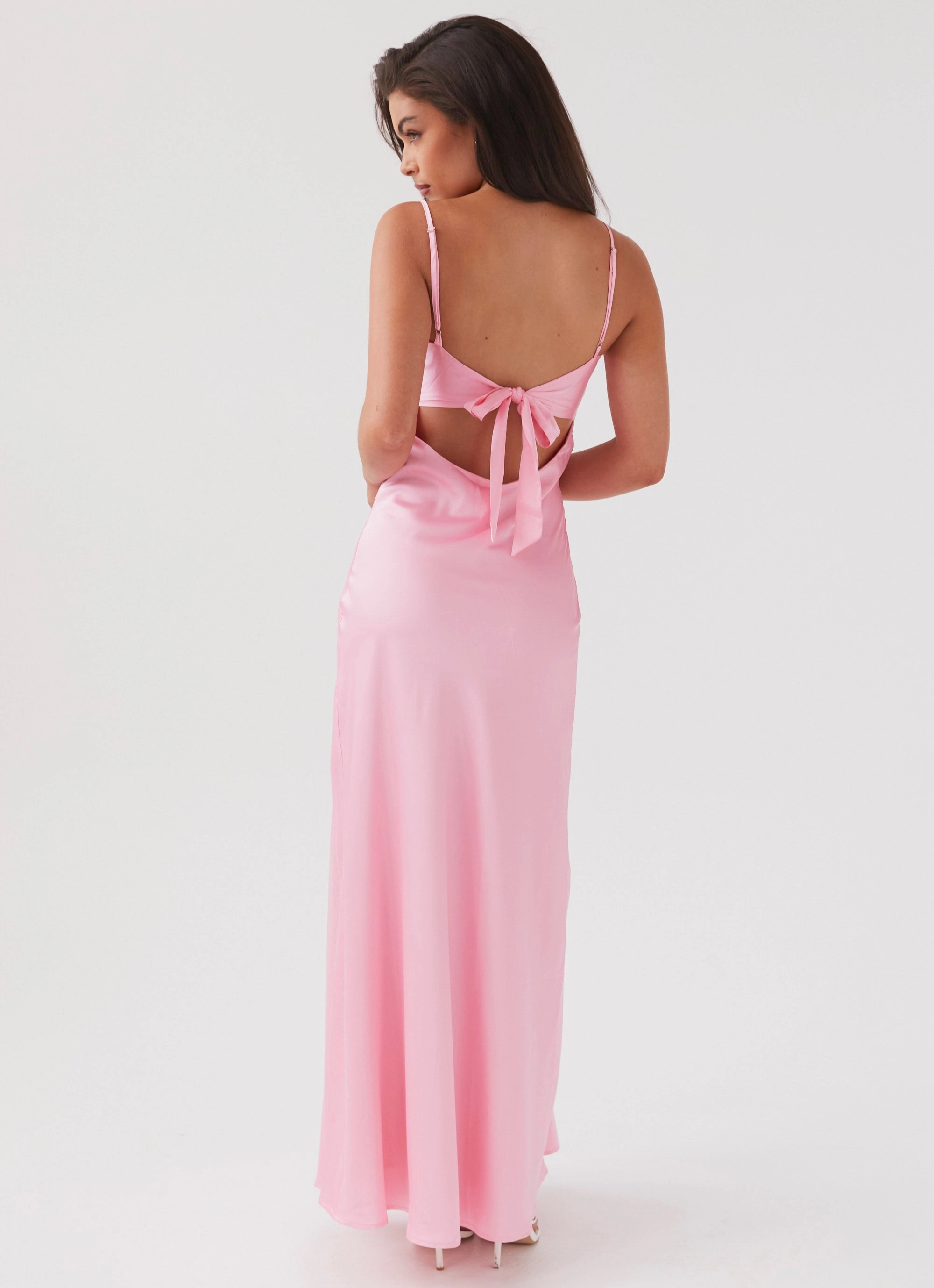 Walk Grace Elegant Touch Flora Satin Maxi Dress - Candy