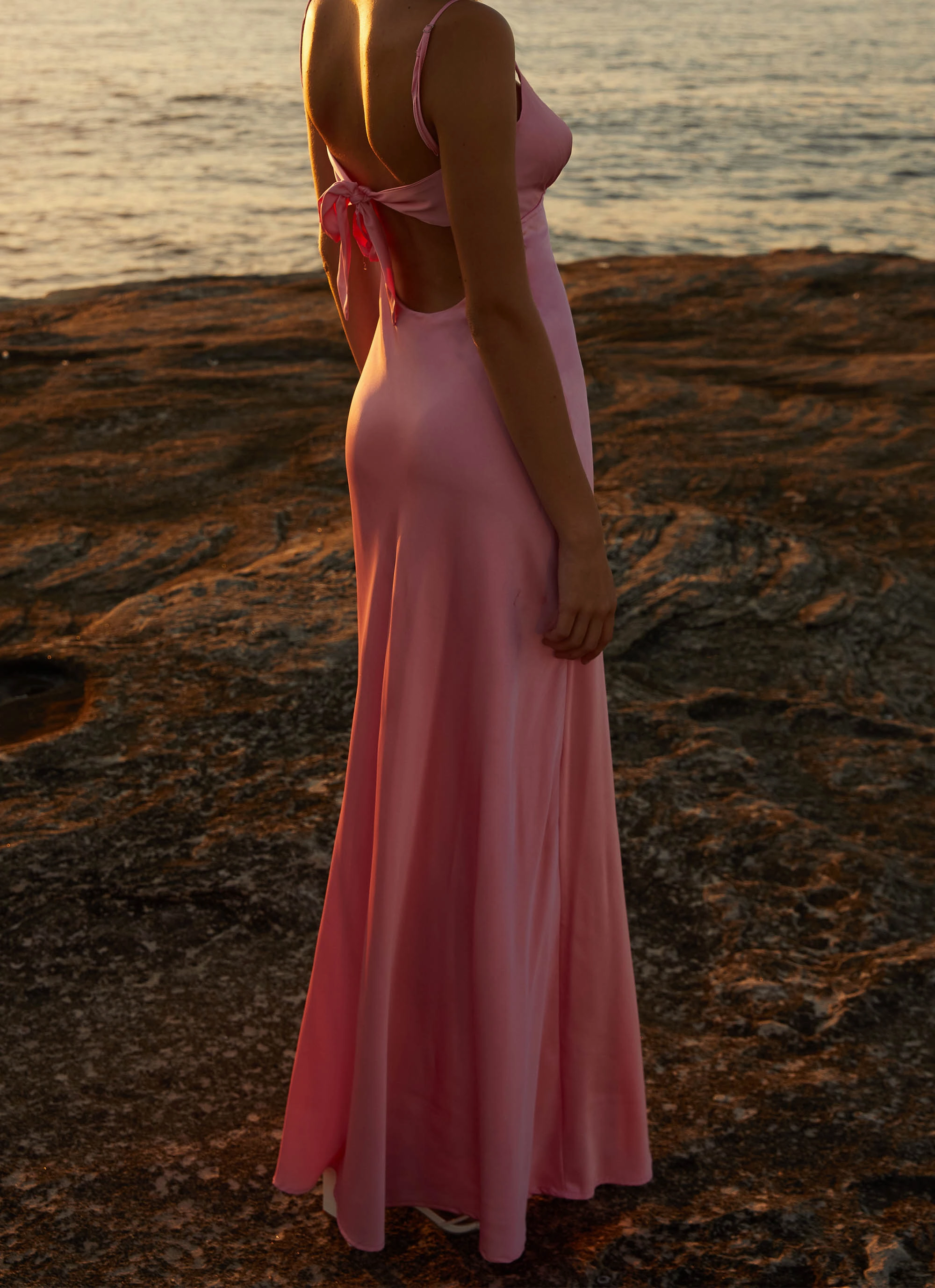 light layering Flora Satin Maxi Dress - Candy